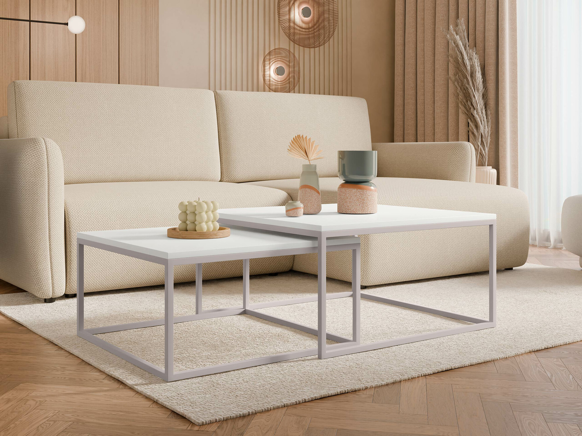 Conjunto de mesa de centro Oswego 133 (Branco + Caxemira)