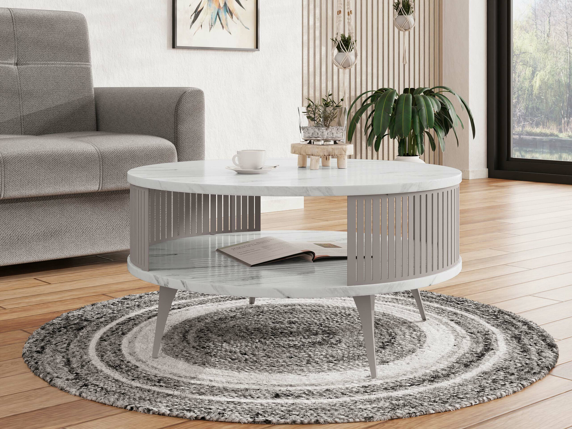 Mesa de centro Sordore 125 (Caxemira + Marmore branco)