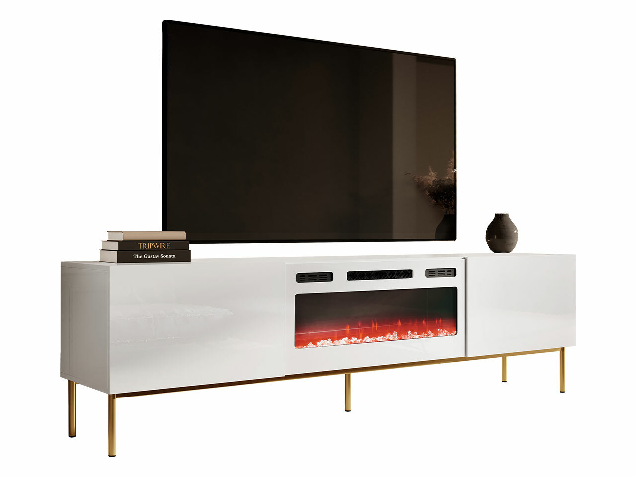 Móvel de TV Charlotte 163 (Branco + Branco brilhante + Dourado)