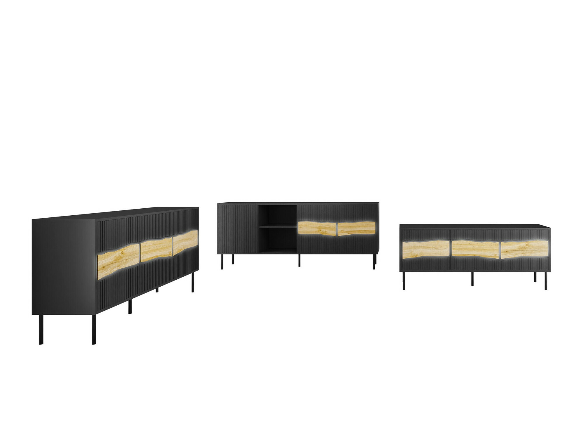 Conjunto para sala de estar Monevare 105 (Preto + Carvalho wotan)