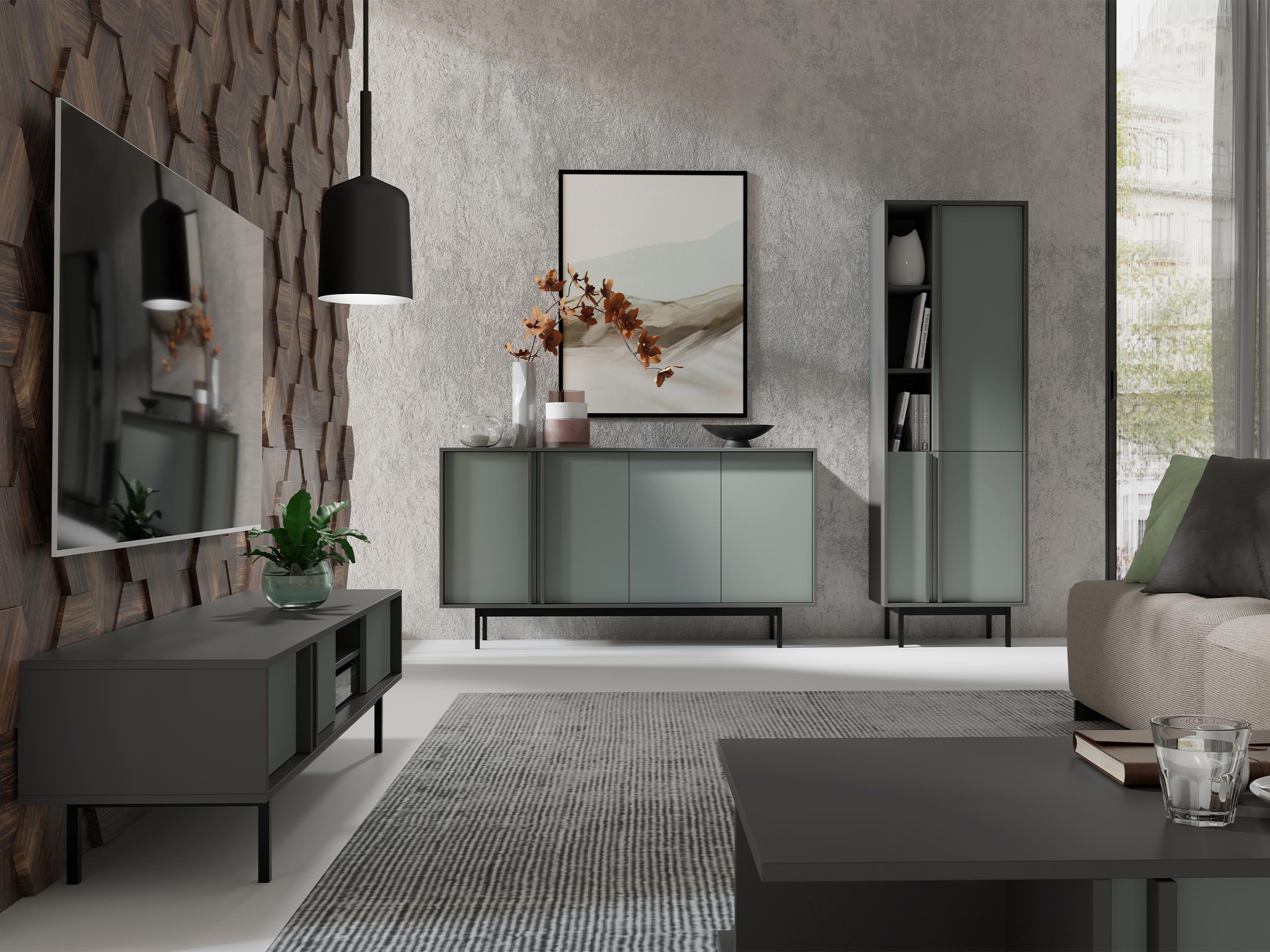 Conjunto para sala de estar Levali 115 (Verde empoeirado)