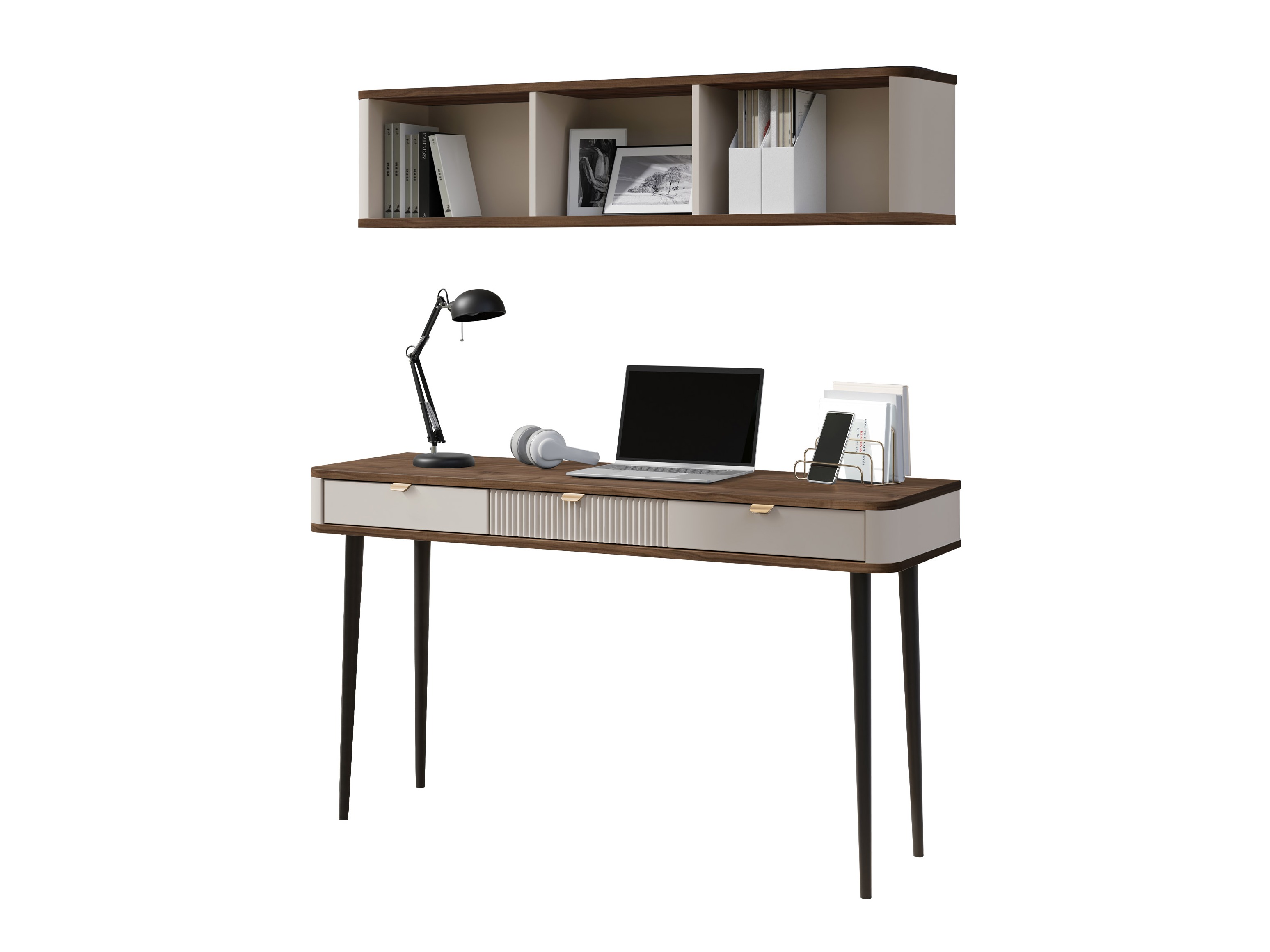 Conjunto para escritório em casa Lufela 123 (Caxemira + Nogueira)