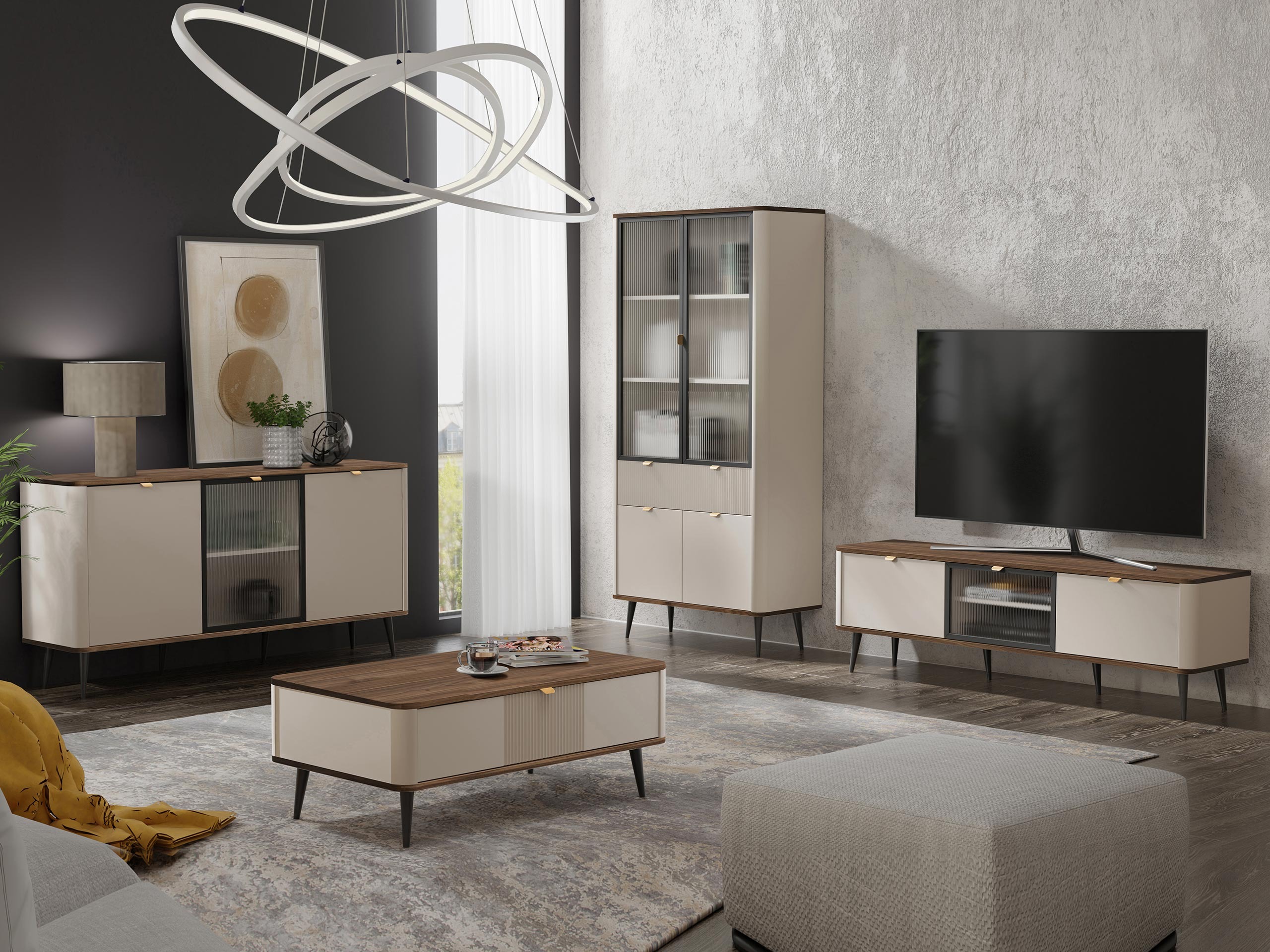 Conjunto para sala de estar Lufela 120 (Caxemira + Nogueira)