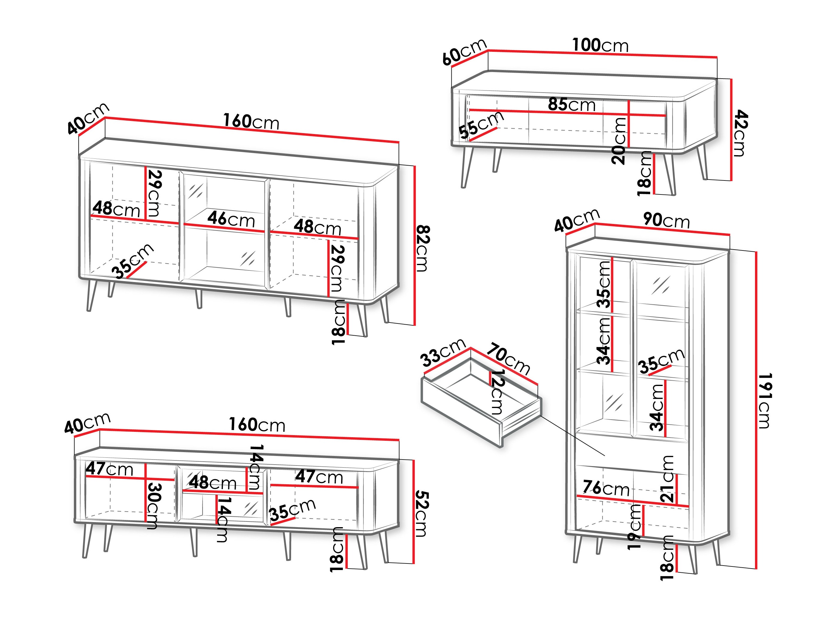 Conjunto para sala de estar Lufela 120 (Caxemira + Nogueira)