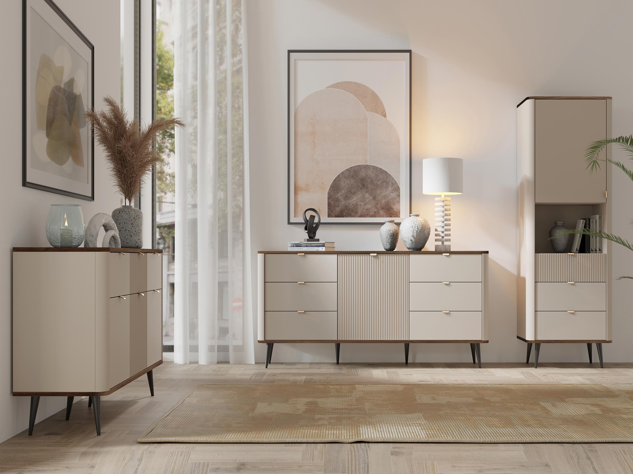 Conjunto para sala de estar Lufela 122 (Caxemira + Nogueira)