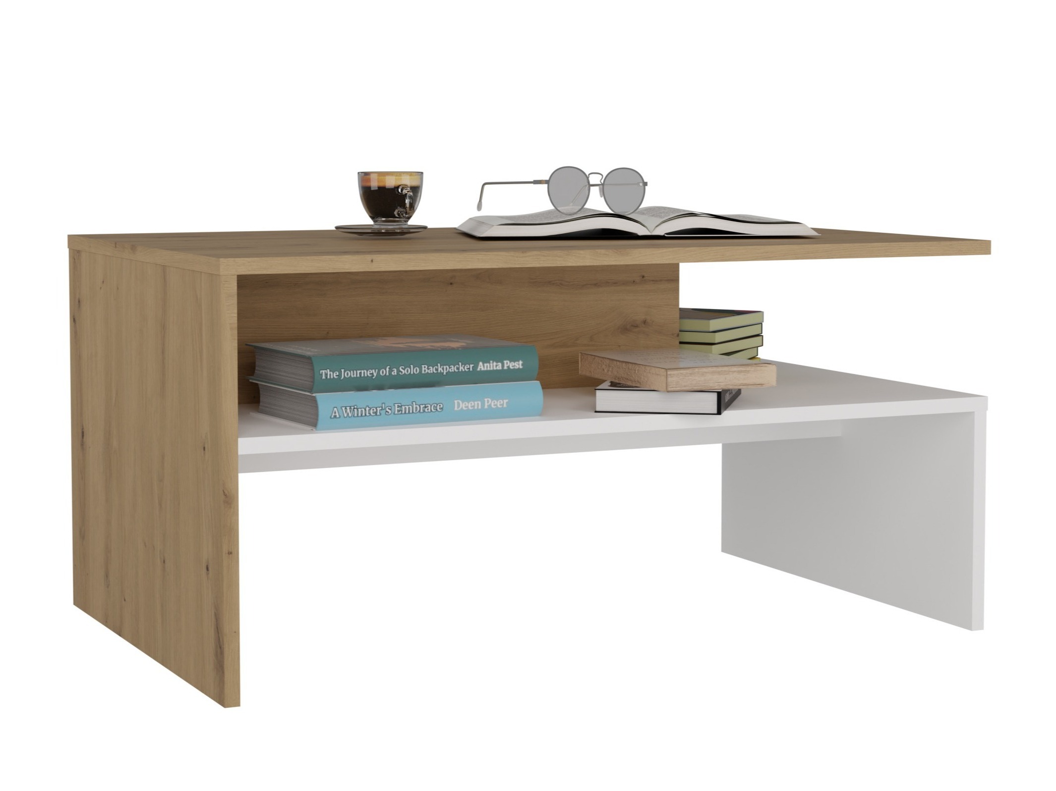 Mesa de centro Mandeville 199 (Carvalho Artisan + Branco)