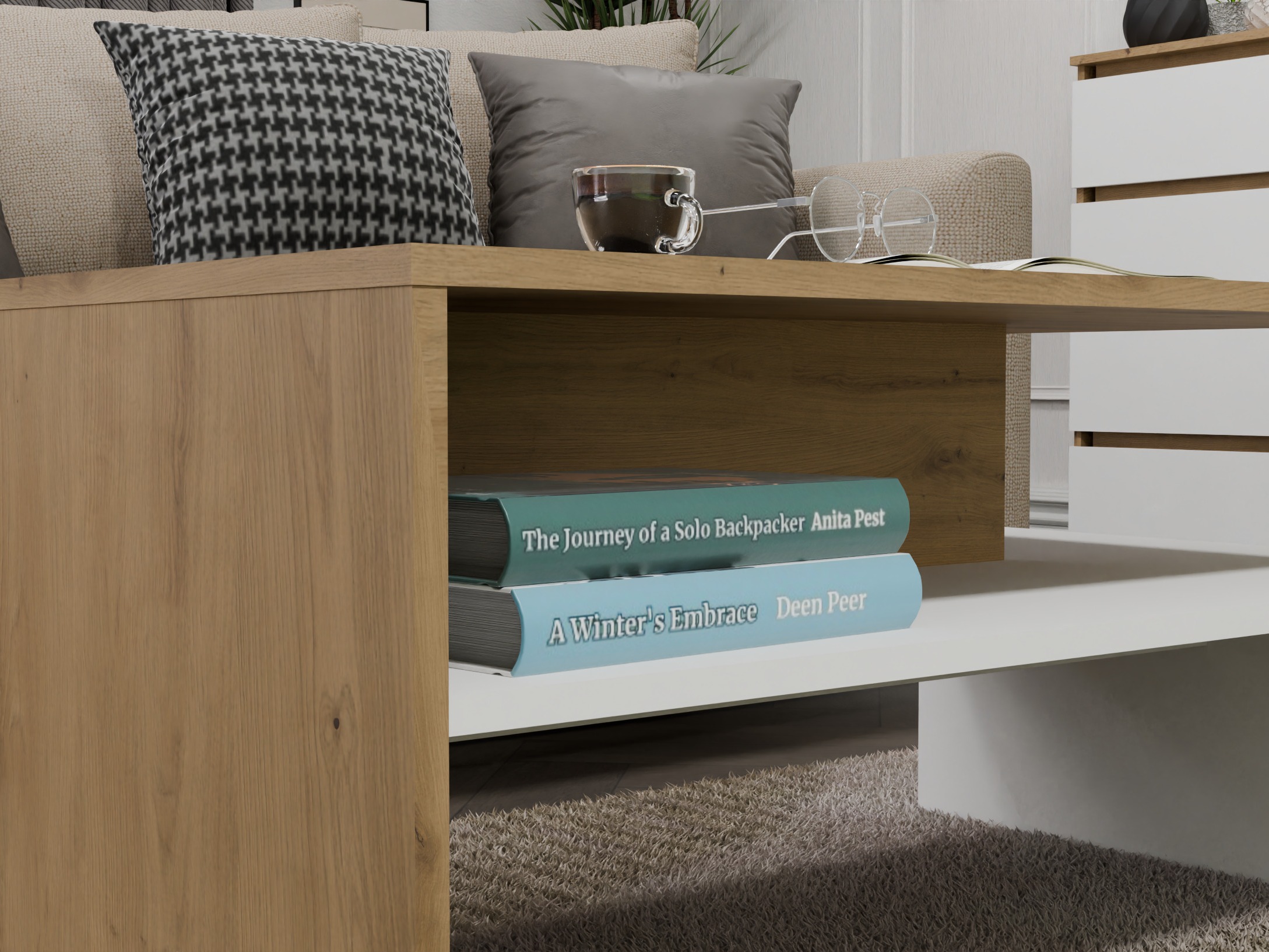 Mesa para revistas Mandeville 199 (Carvalho Artisan + Branco)