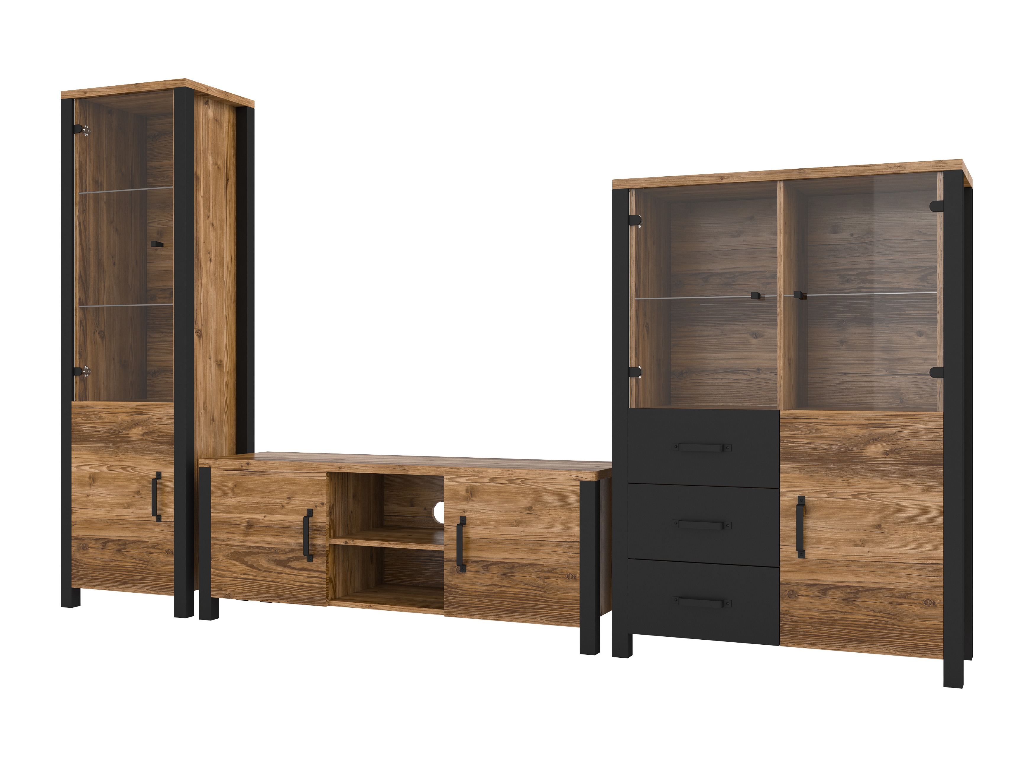 Conjunto para sala de estar Tornua 113 (Abeto escuro + Preto matte)