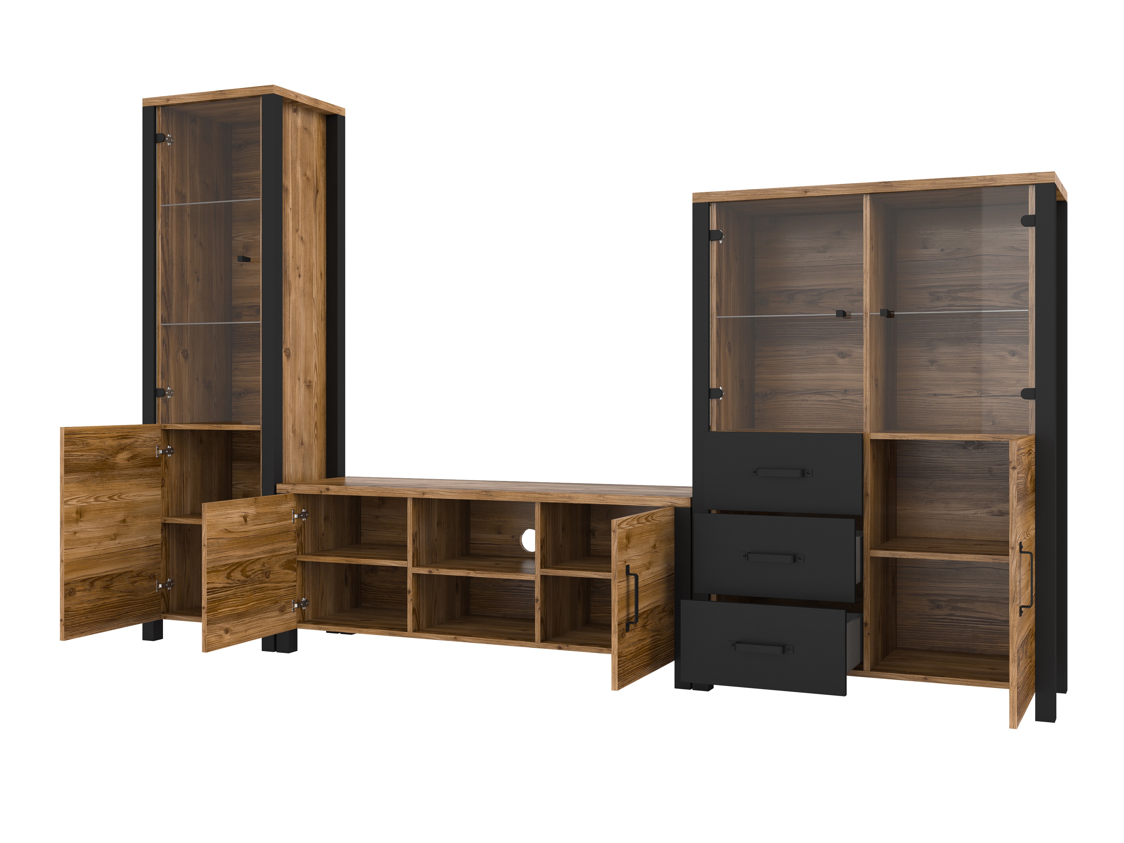 Conjunto para sala de estar Tornua 113 (Abeto escuro + Preto matte)