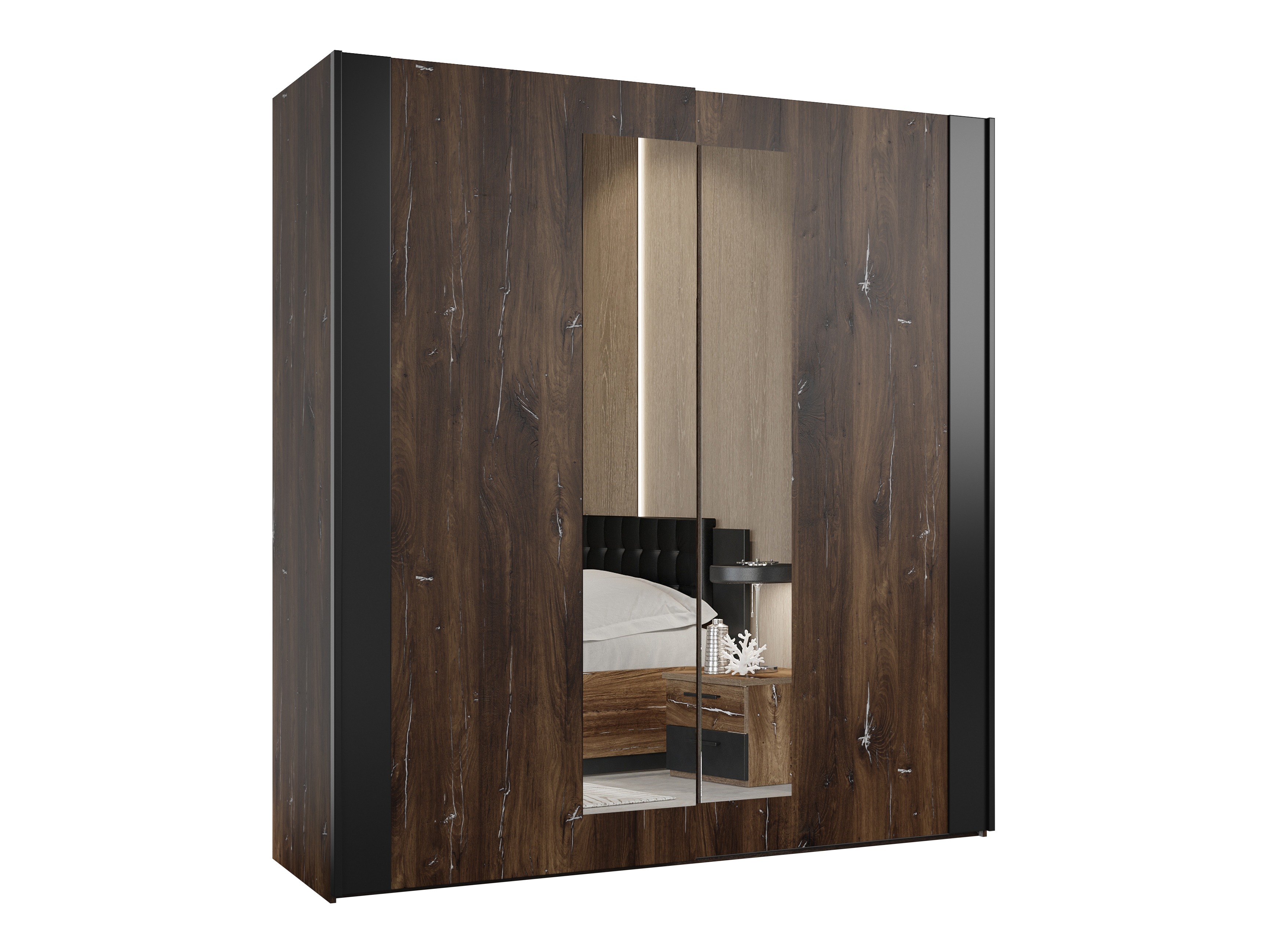 Roupeiro Felelie 100 (Carvalho Flagstaf escuro + Prateado)