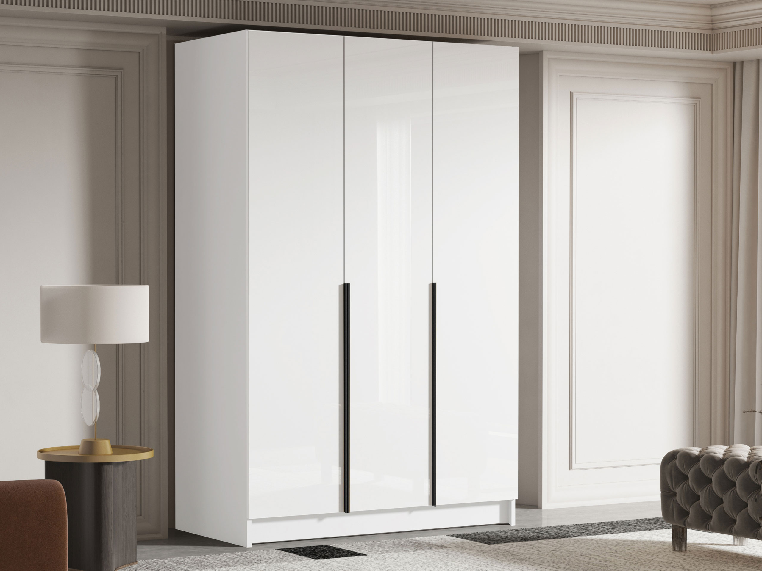 Roupeiro Closico 198 (Branco brilhante + Preto)