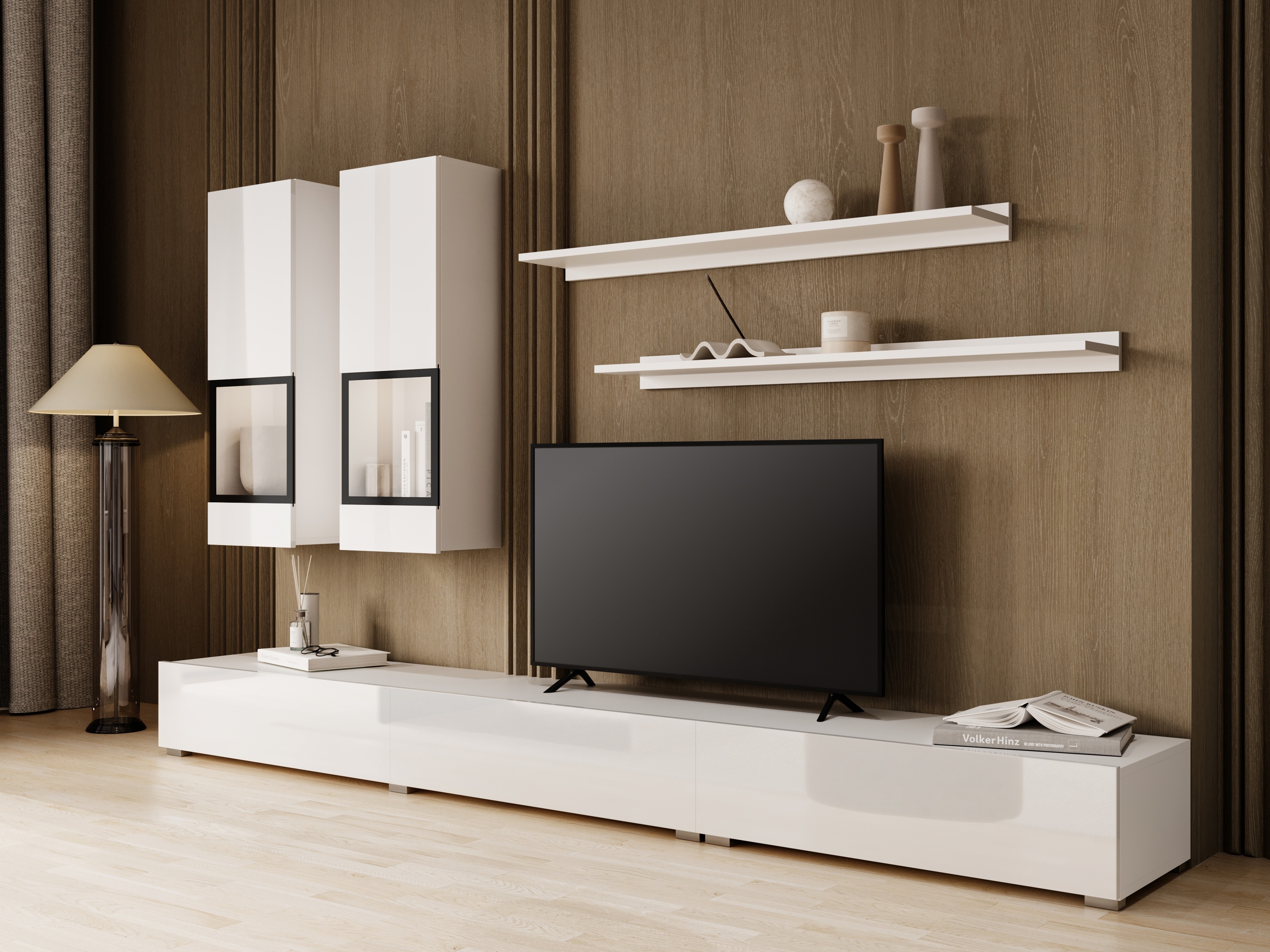 Conjunto para sala de estar Serodeu 100 (Branco + Branco brilhante)