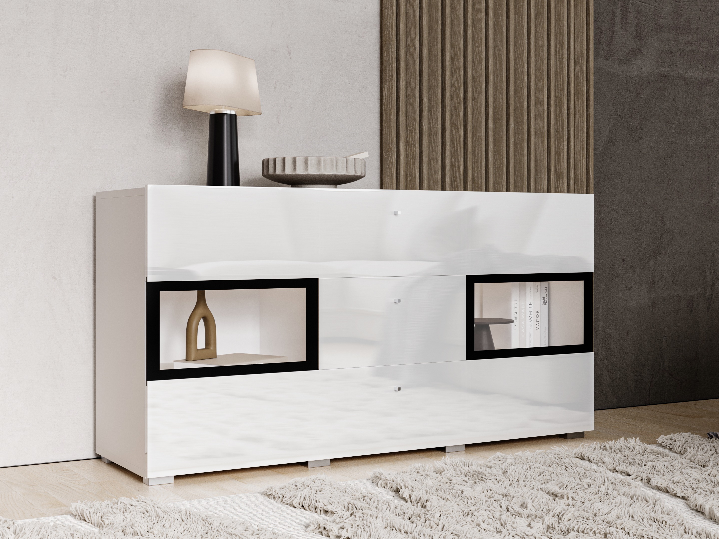 Cómoda Serodeu 101 (Branco + Branco brilhante)