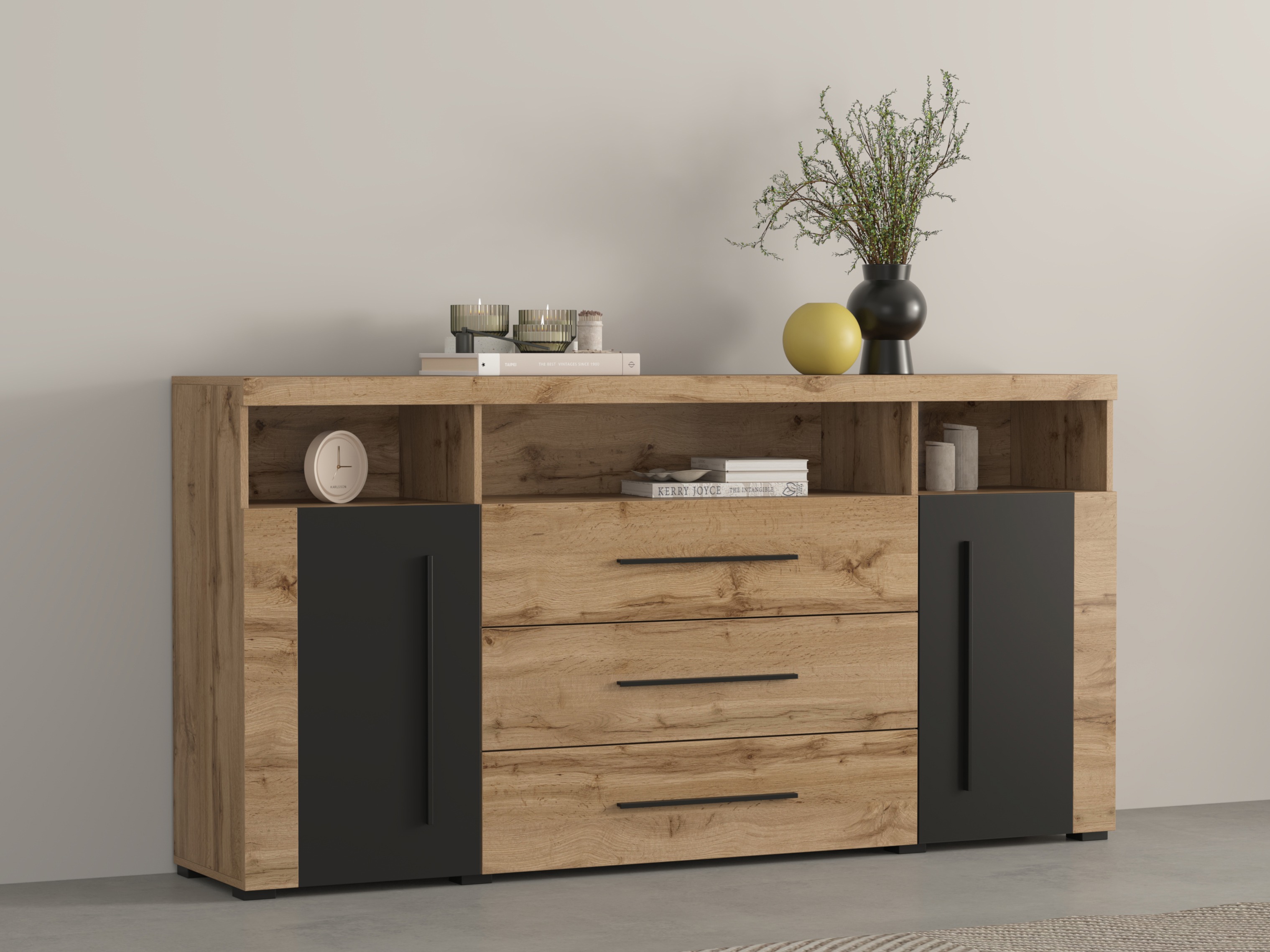 Cómoda Sorciro 100 (Preto + Carvalho wotan)