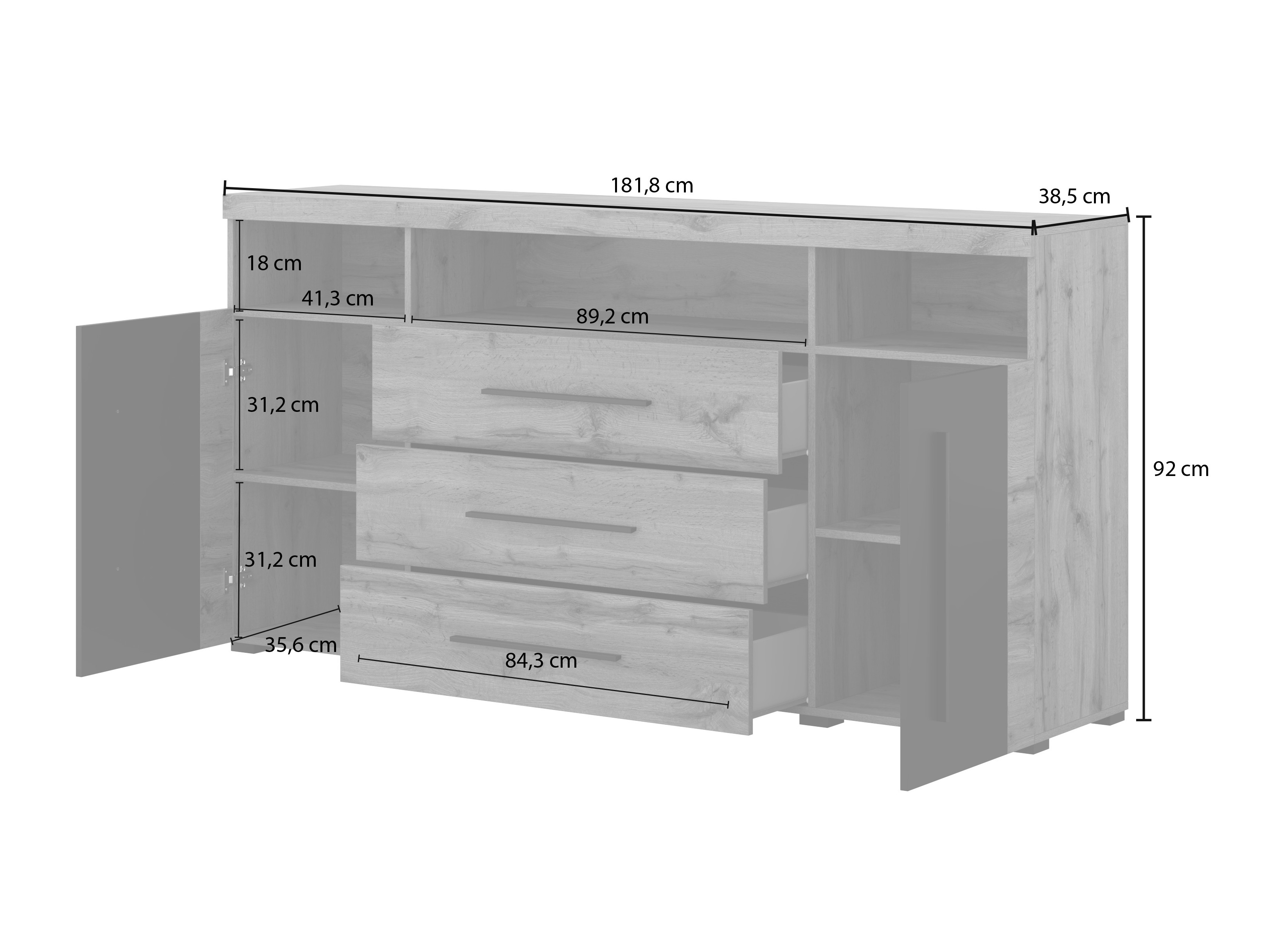 Cómoda Sorciro 100 (Preto + Carvalho wotan)