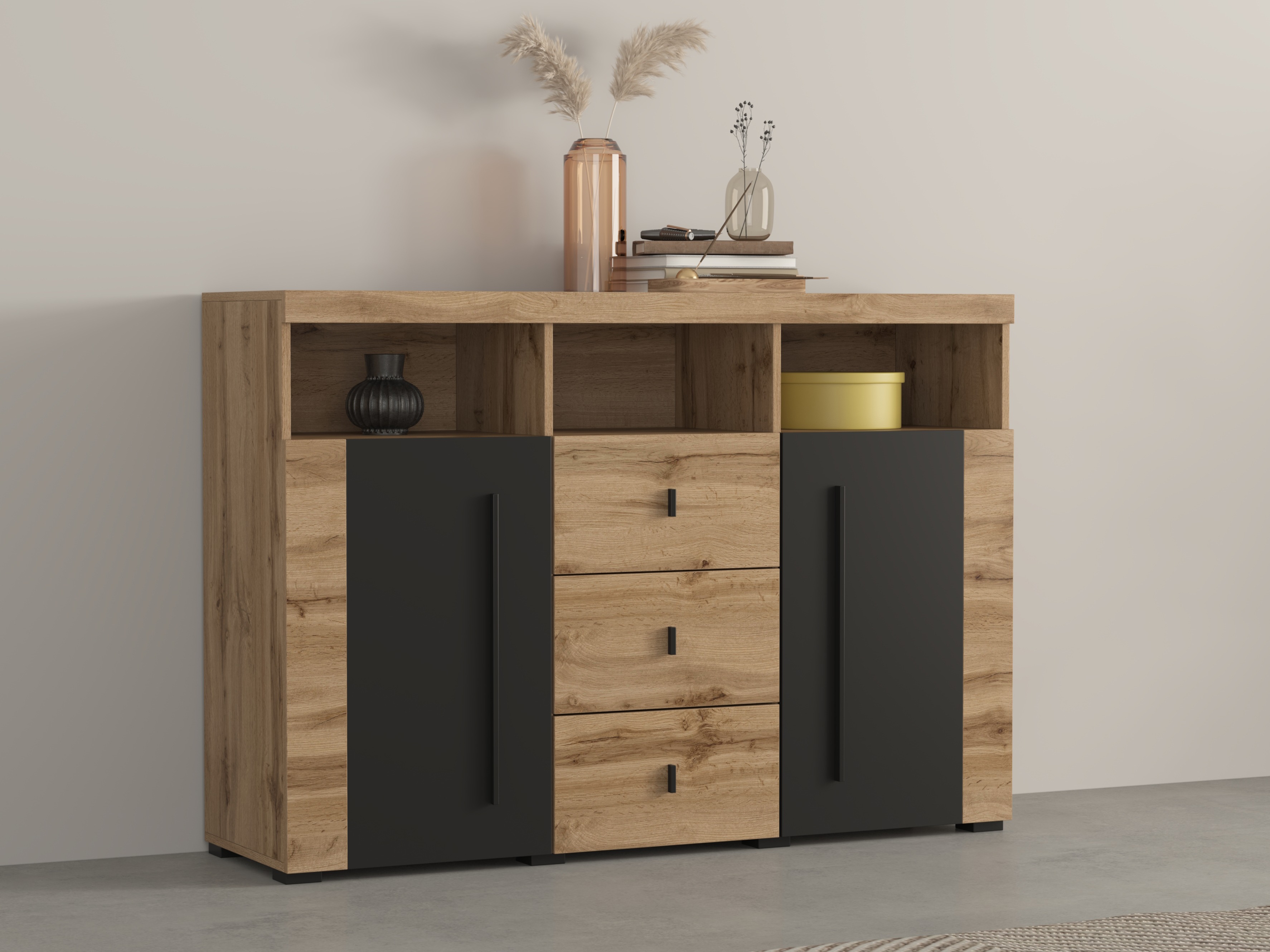 Cómoda Sorciro 101 (Preto + Carvalho wotan)