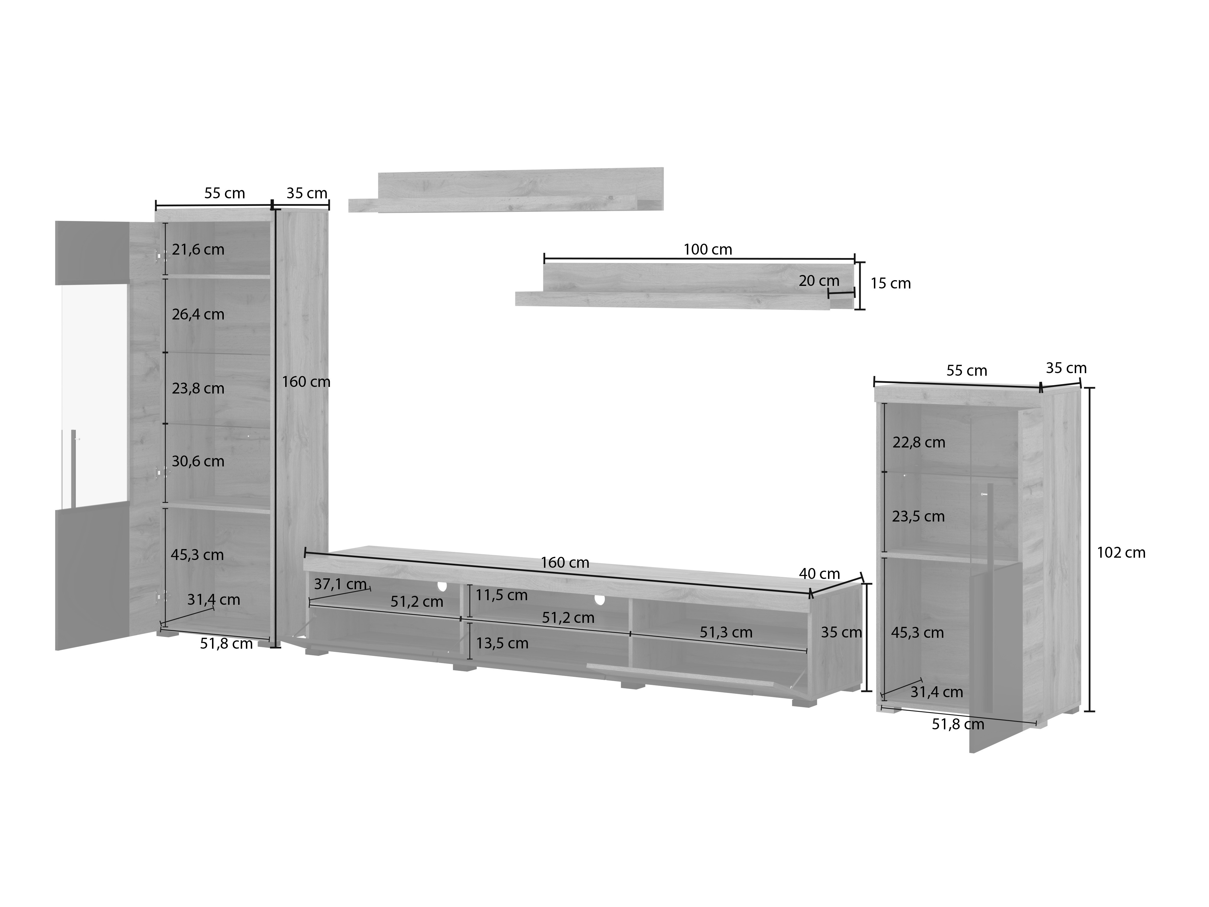 Conjunto para sala de estar Sorciro 103 (Noz + Carvalho escuro)