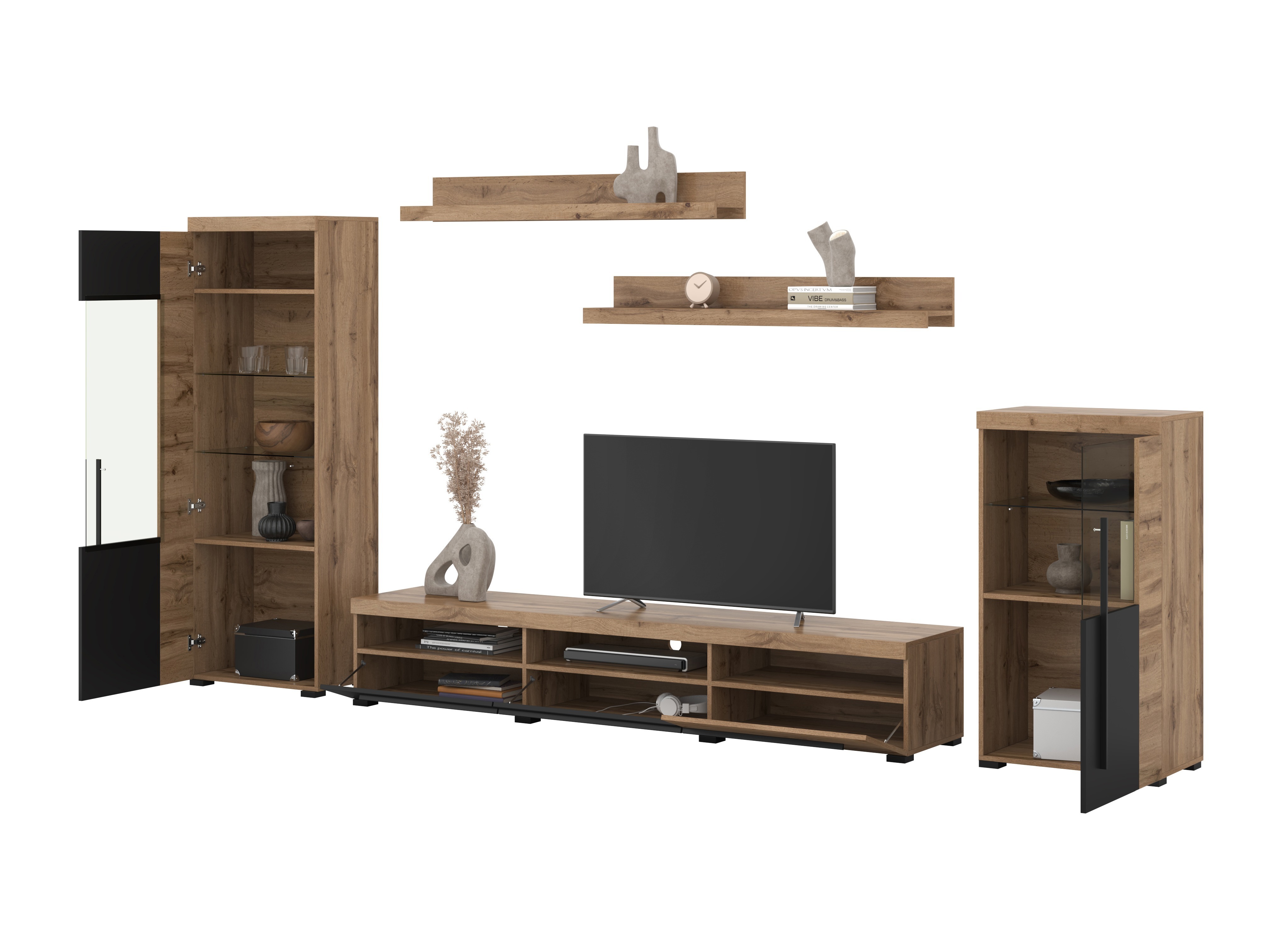 Conjunto para sala de estar Sorciro 103 (Preto + Carvalho wotan)