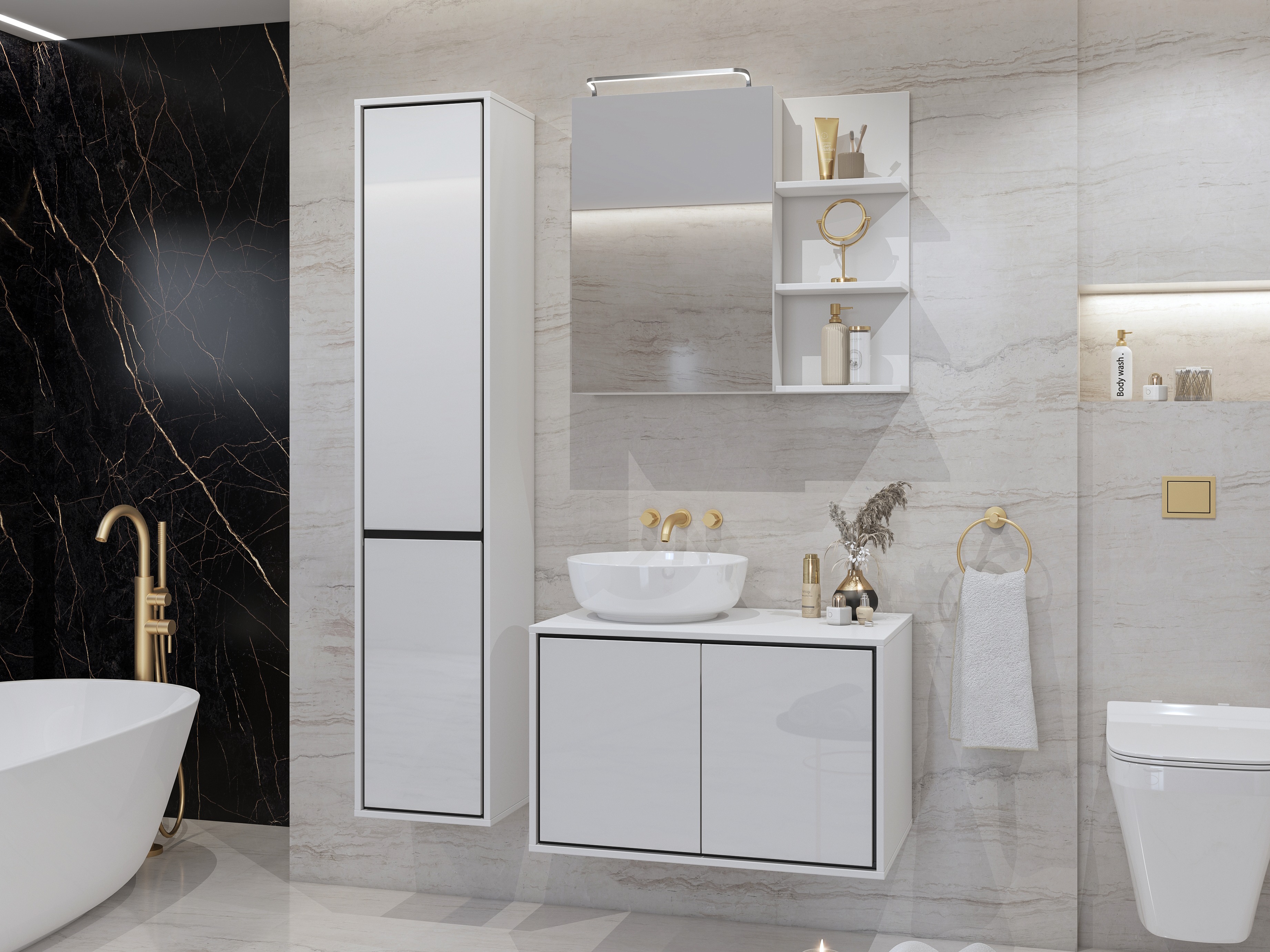 Armário colocado para casa de banho Tecavu 101 (Branco brilhante + Branco)