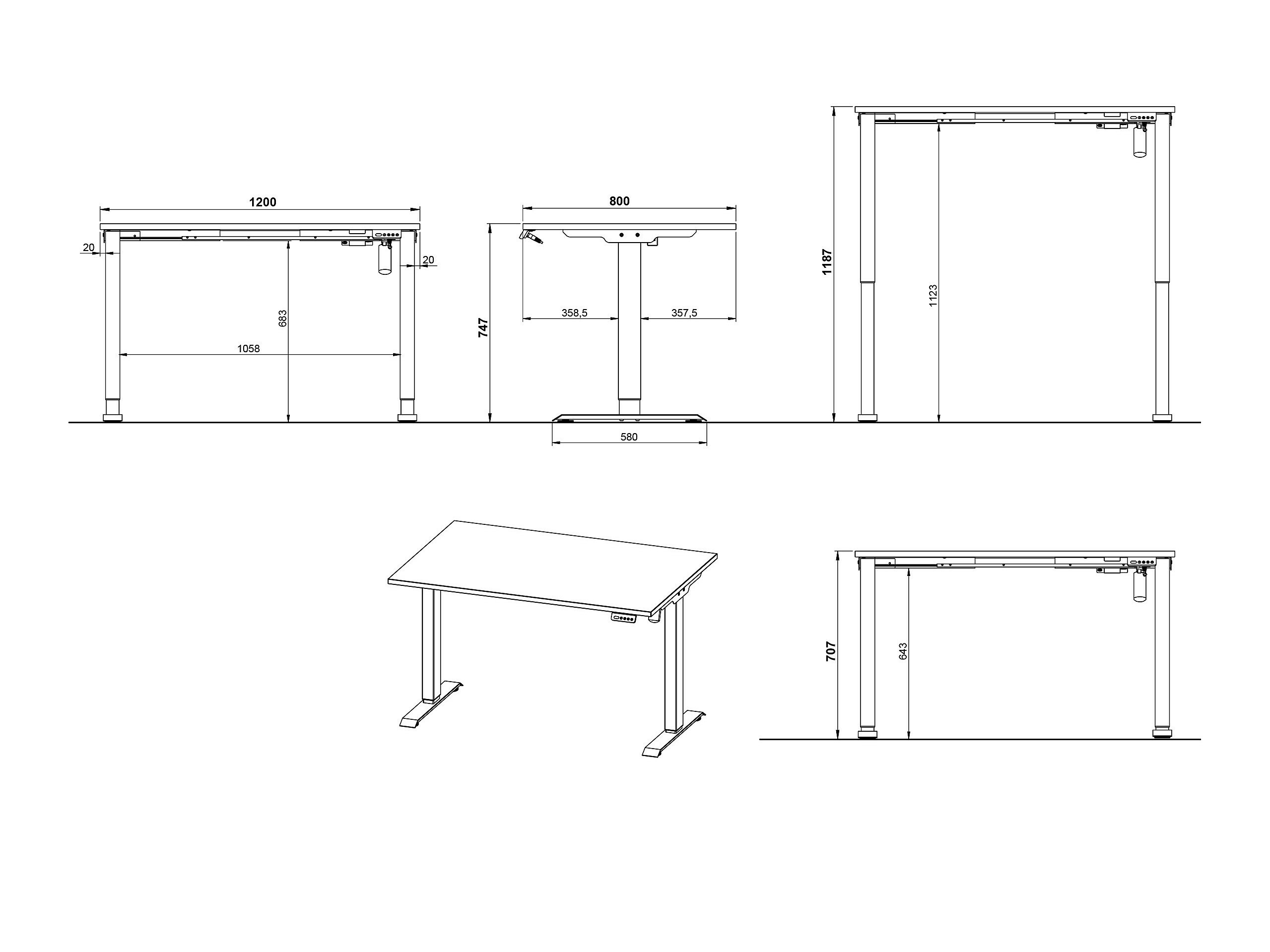 Secretária de trabalho com altura ajustável Lartesi 115 (Cinzento claro + Prata)