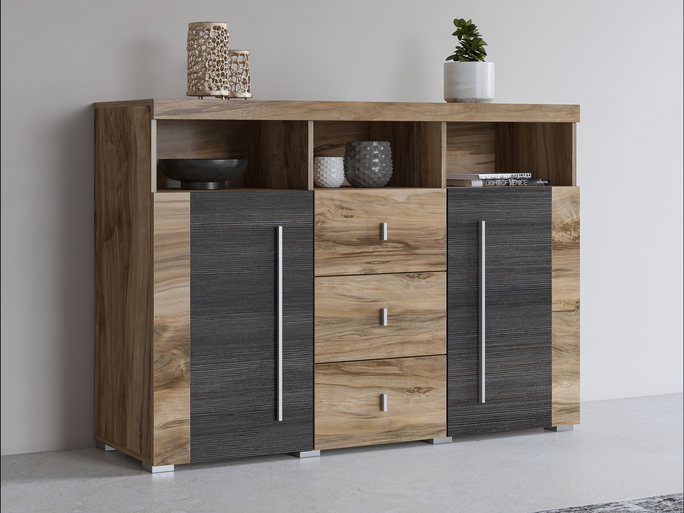 Cómoda Sorciro 101 (Noz + Carvalho escuro)