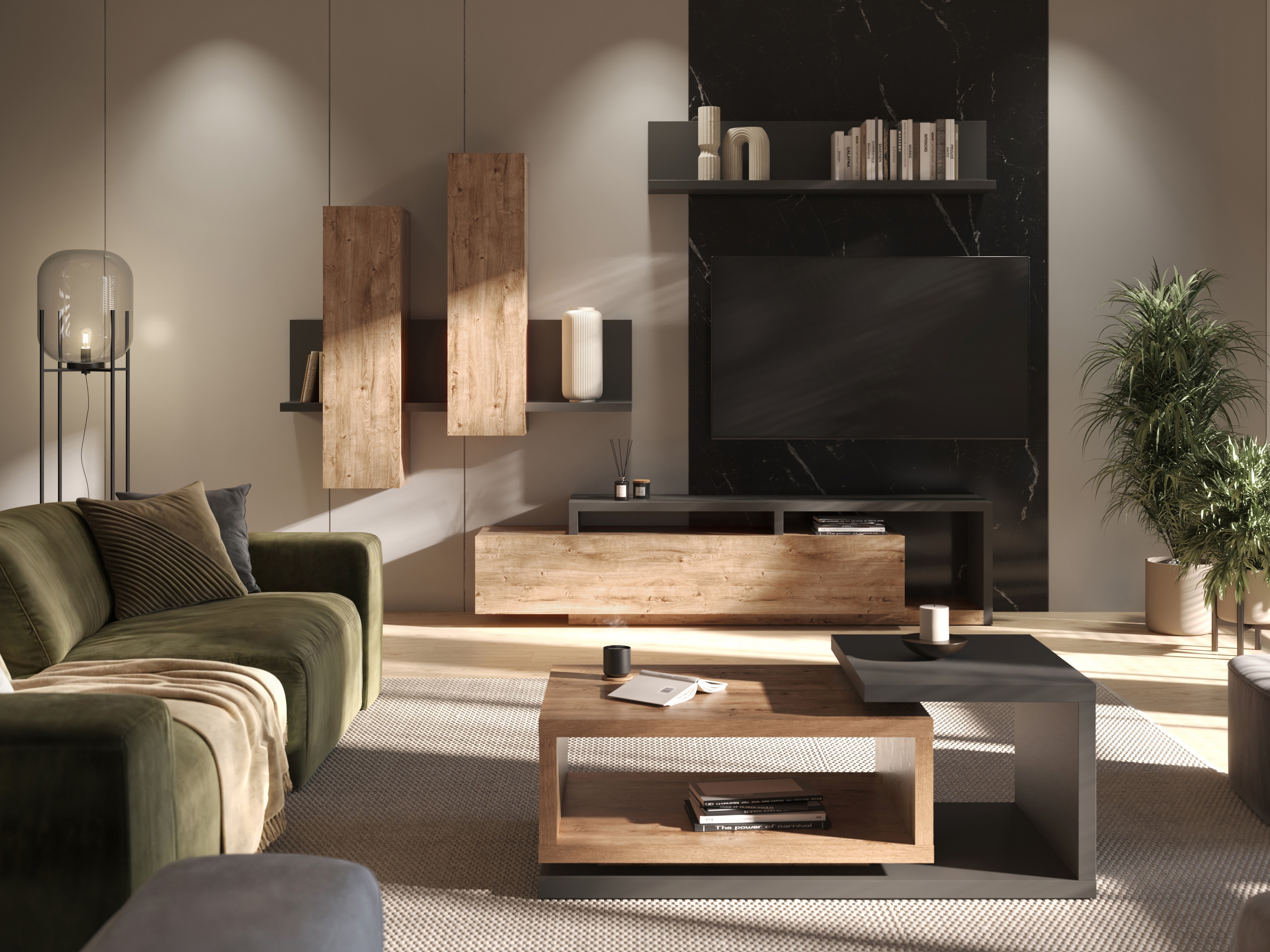 Armário suspenso Lutiva 101 (Antracite + Ribbec carvalho)