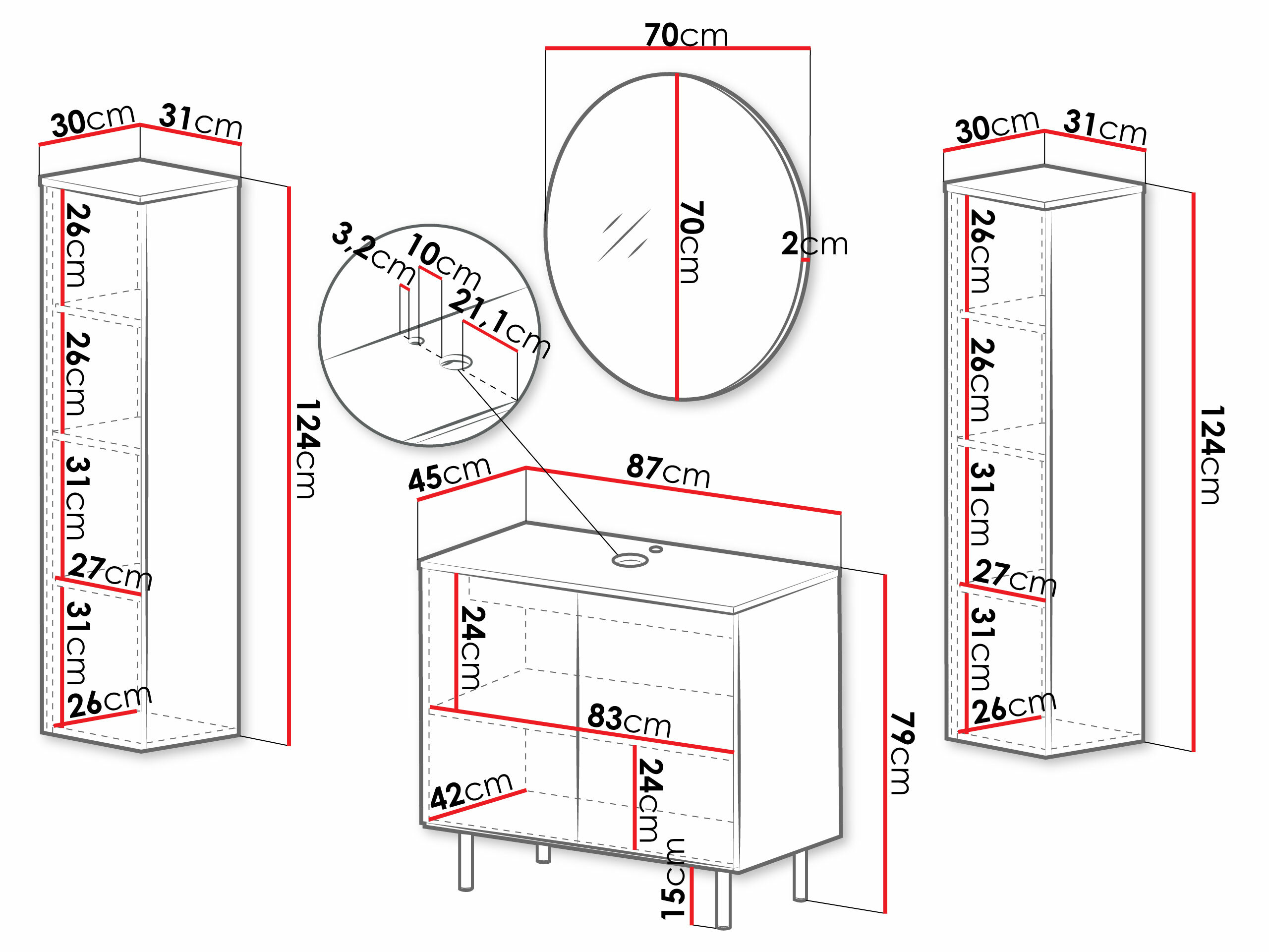 Conjunto para casa de banho Virdomi 112 (Preto)