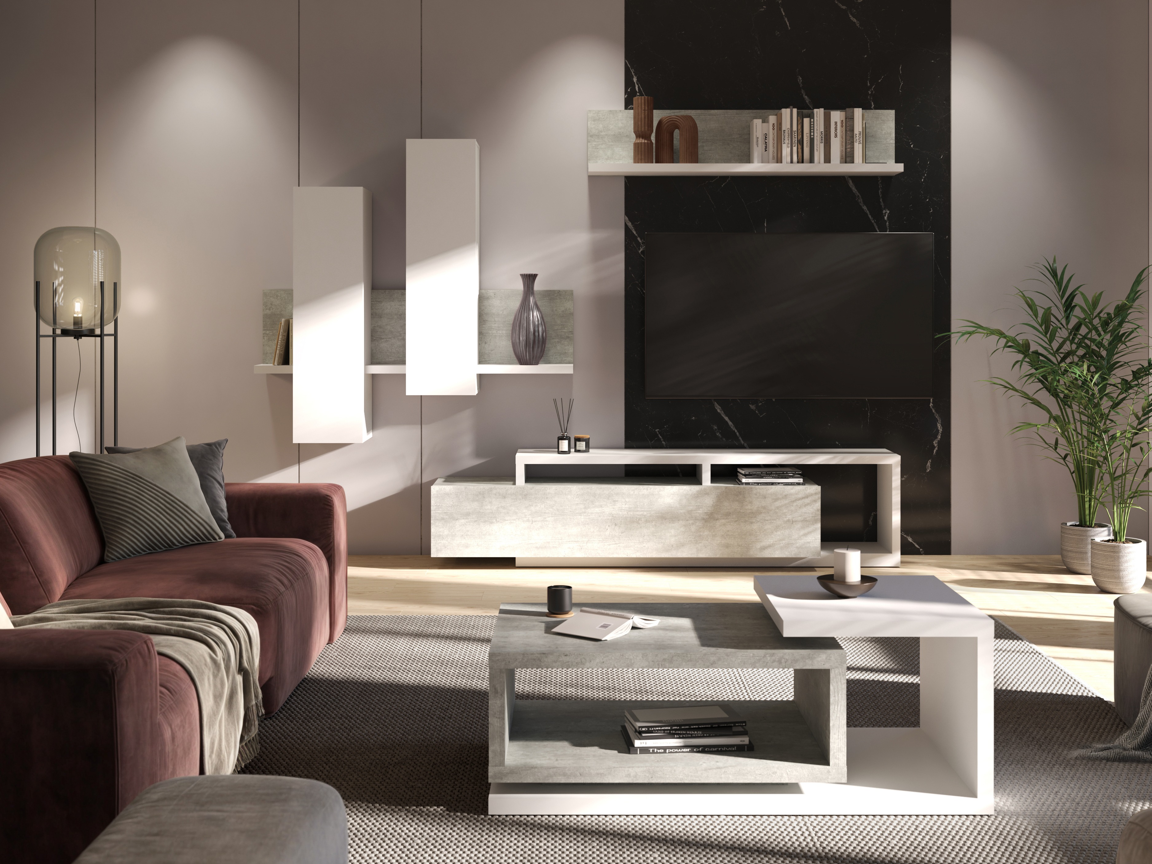 Mesa de centro Lutiva 104 (Branco + Cimento)