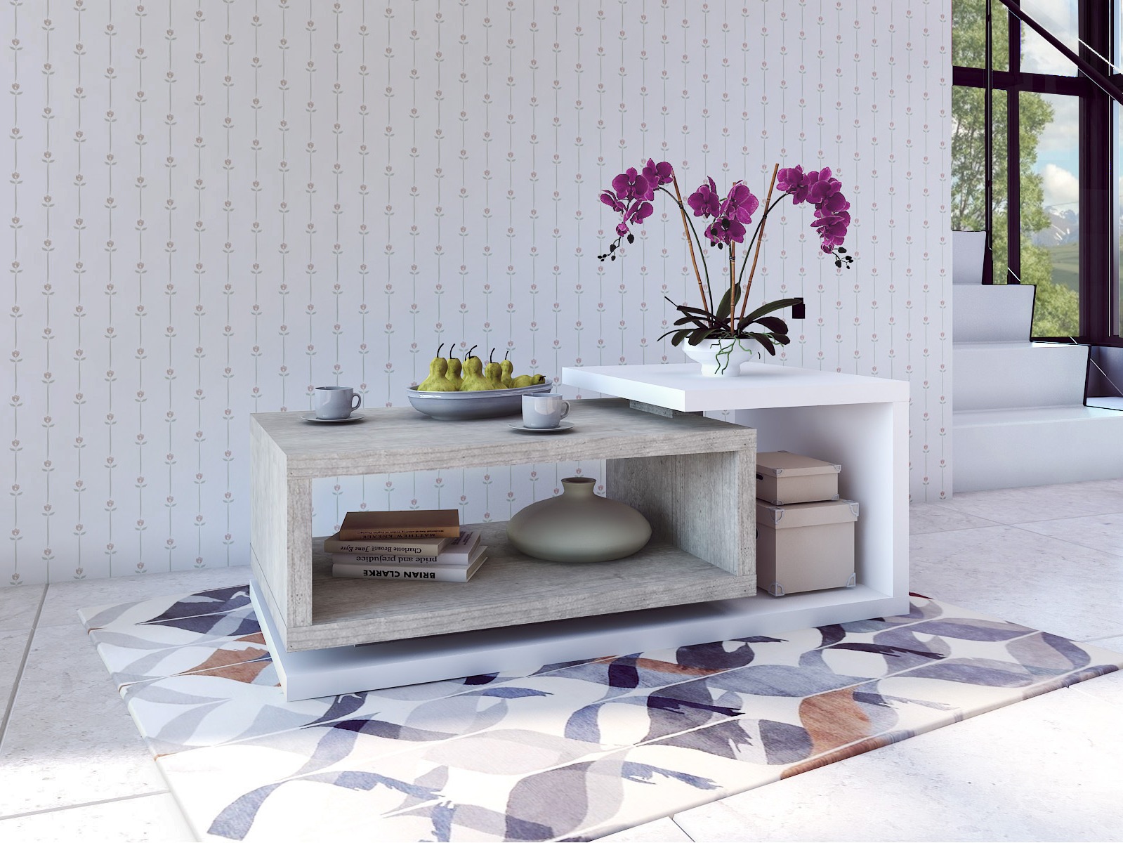 Mesa para revistas Lutiva 104 (Branco + Cimento)