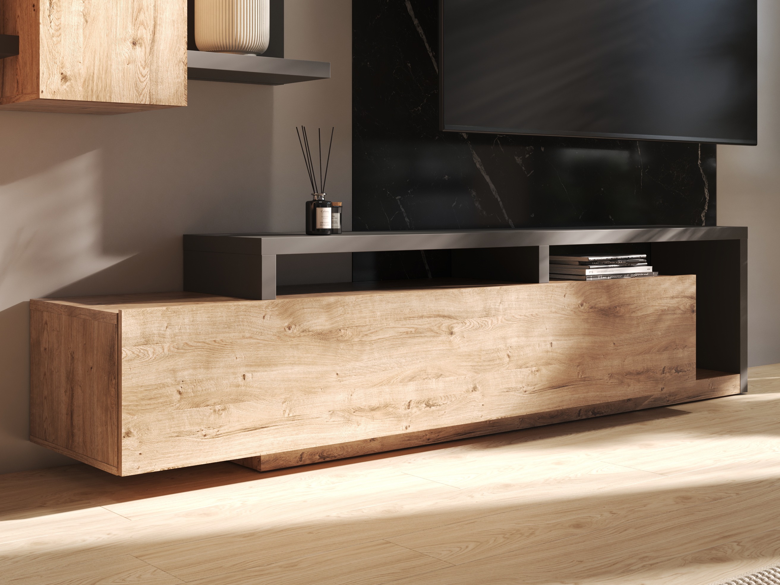 Móvel de TV Lutiva 103 (Antracite + Ribbec carvalho)