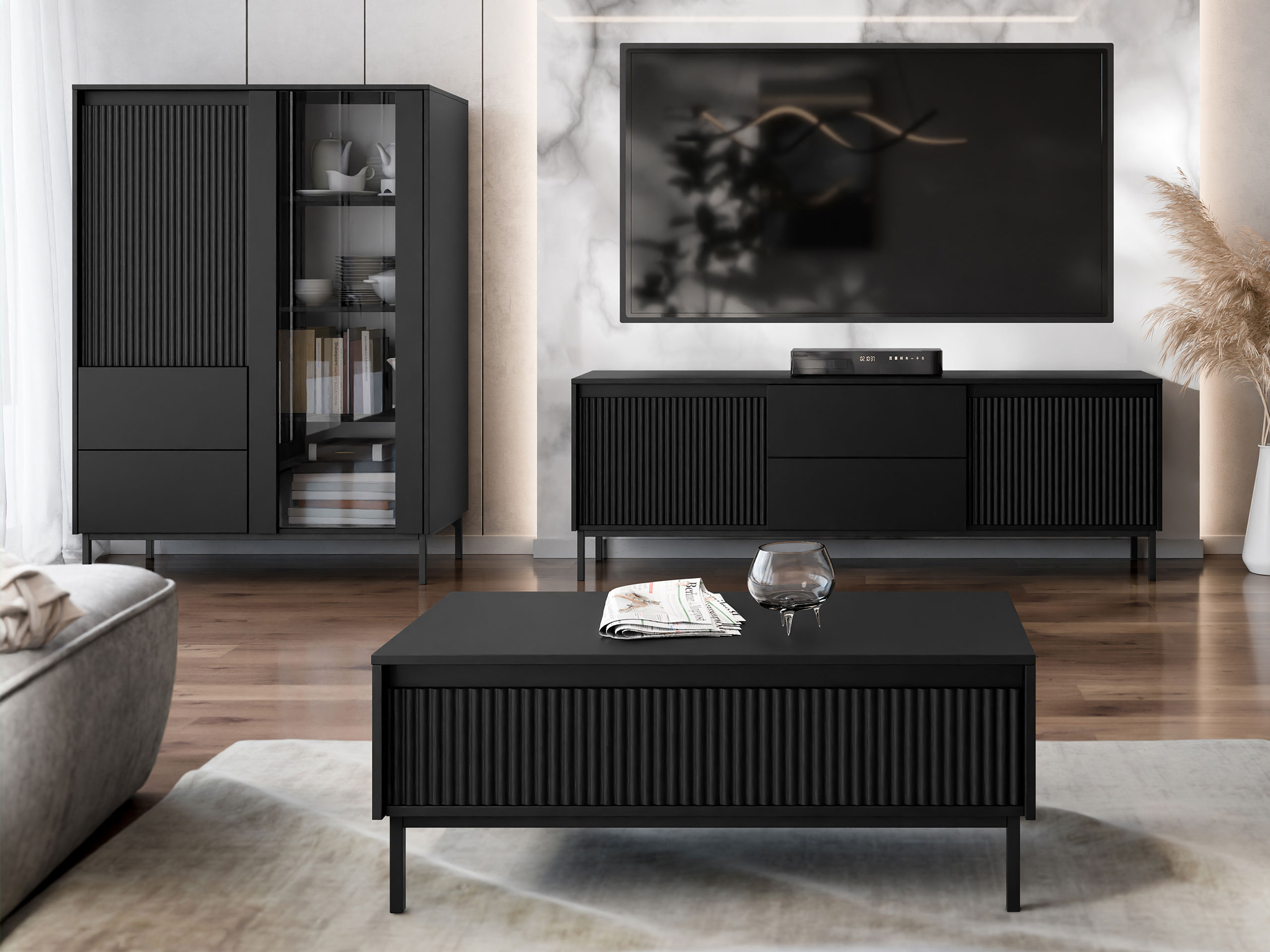 Conjunto para sala de estar Comfivo Delruva V (Preto)