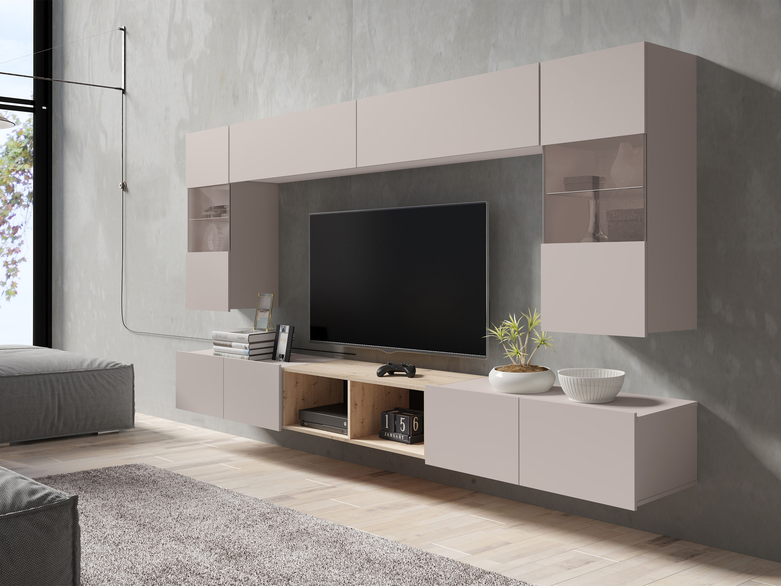 Conjunto para sala de estar Remus XXIV (Caxemira + Carvalho Artisan)