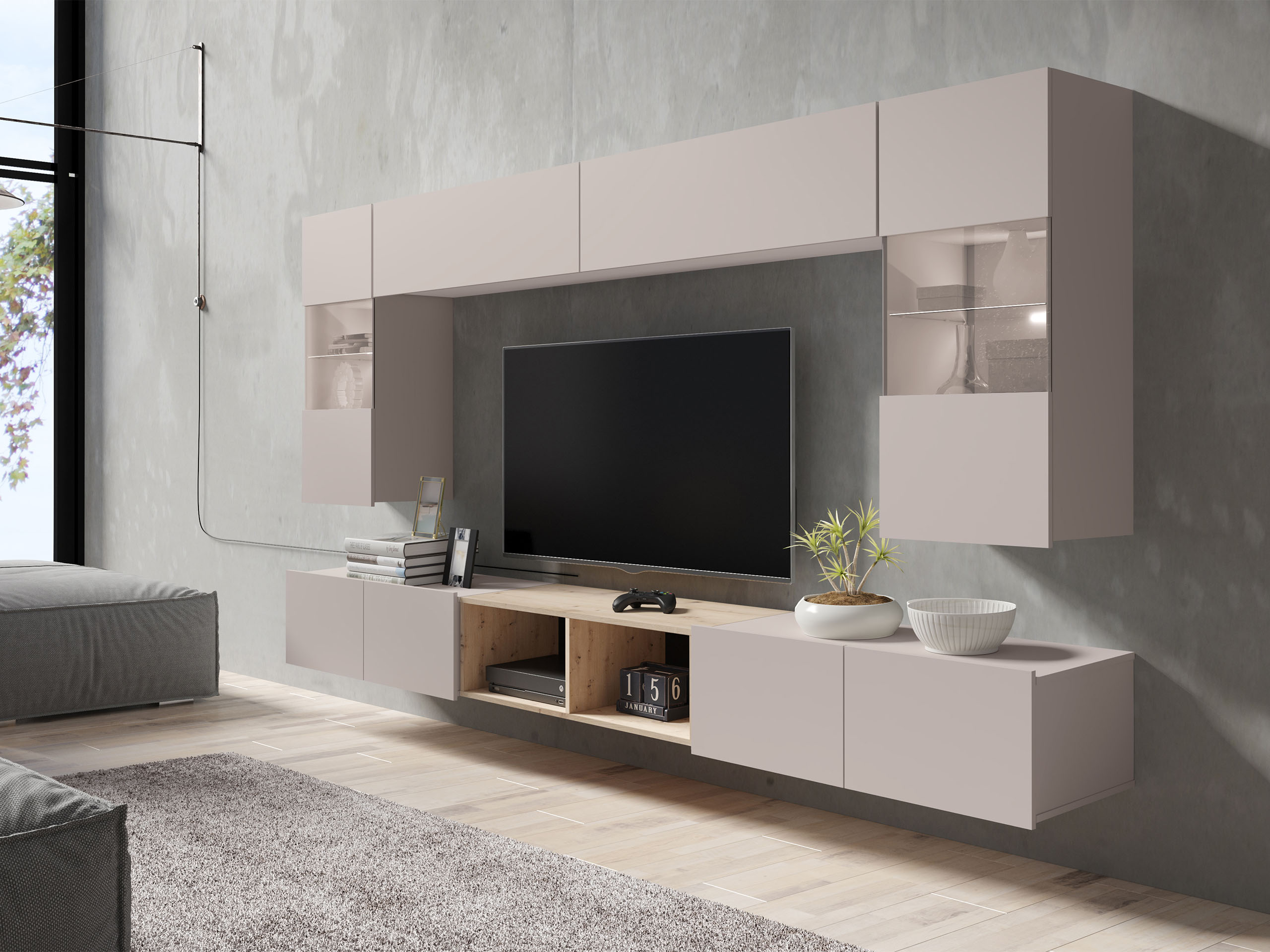 Conjunto para sala de estar Remus XXIV (Caxemira + Carvalho Artisan)