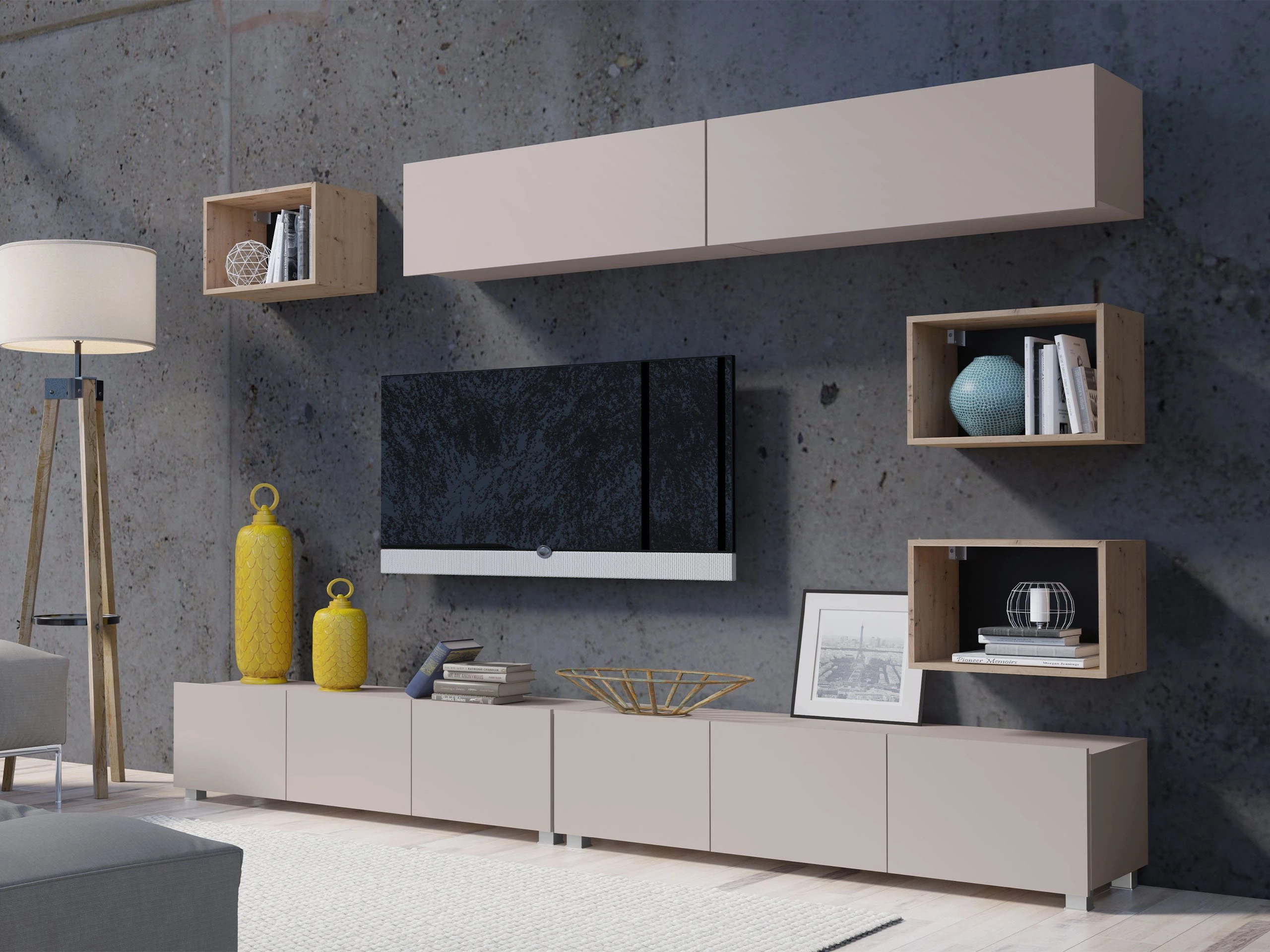 Conjunto para sala de estar Remus XXXI (Caxemira + Carvalho Artisan)