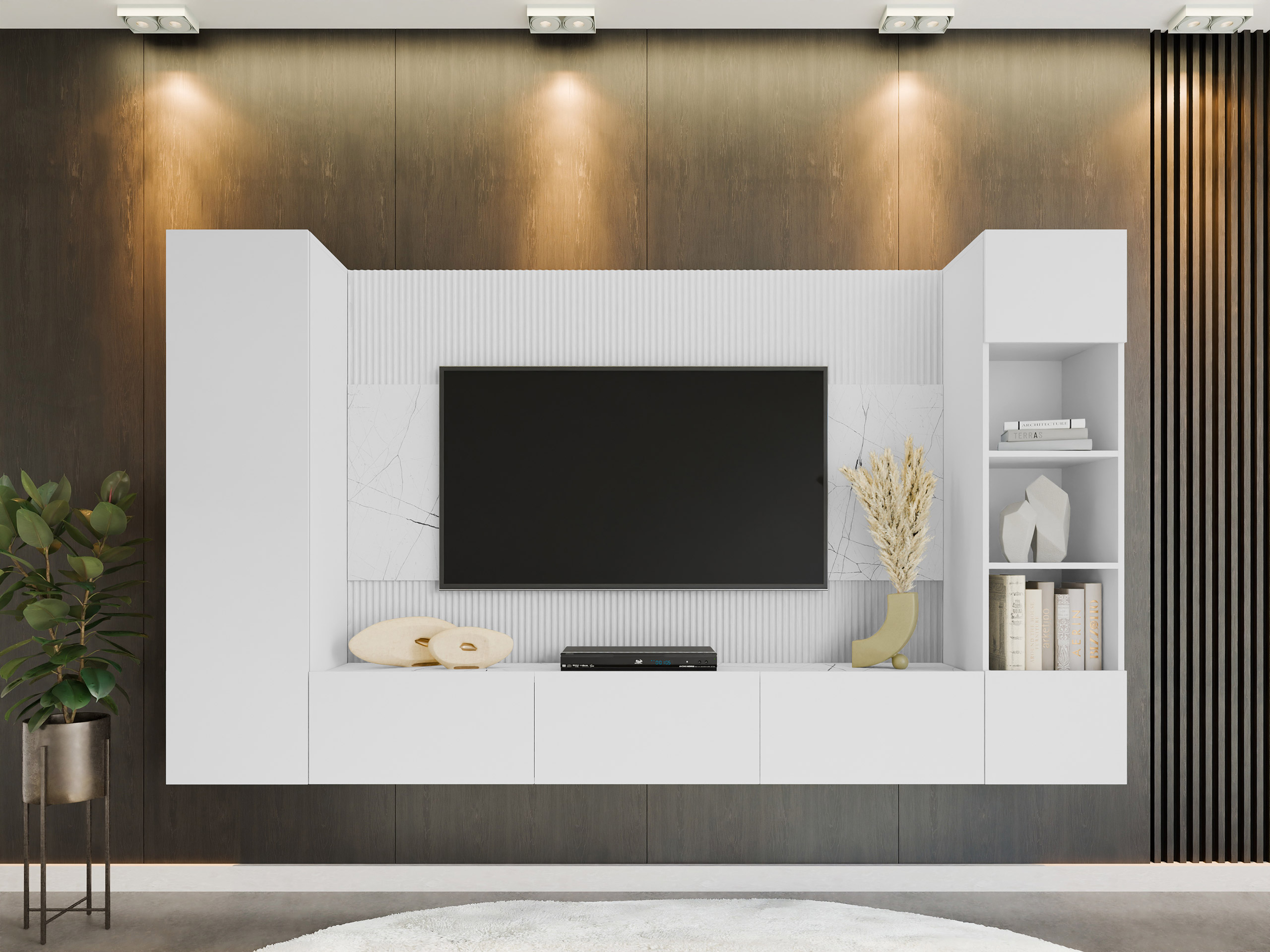 Conjunto para sala de estar Comfivo 450 (Branco + Marmore branco)