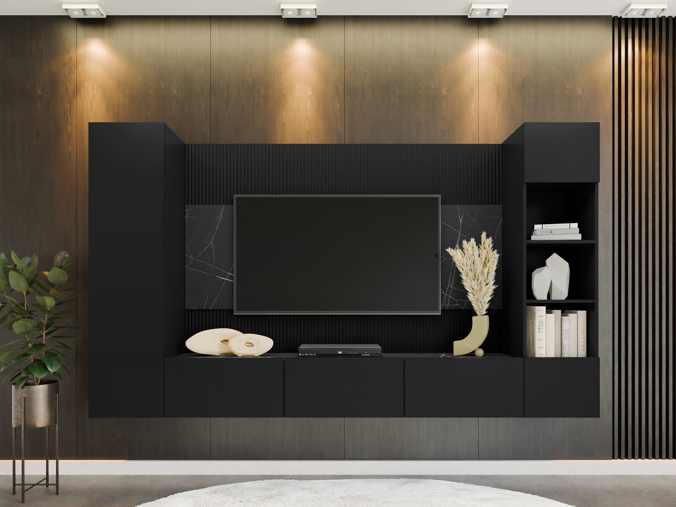 Conjunto para sala de estar Comfivo Salix IV (Preto + Mármore preto)