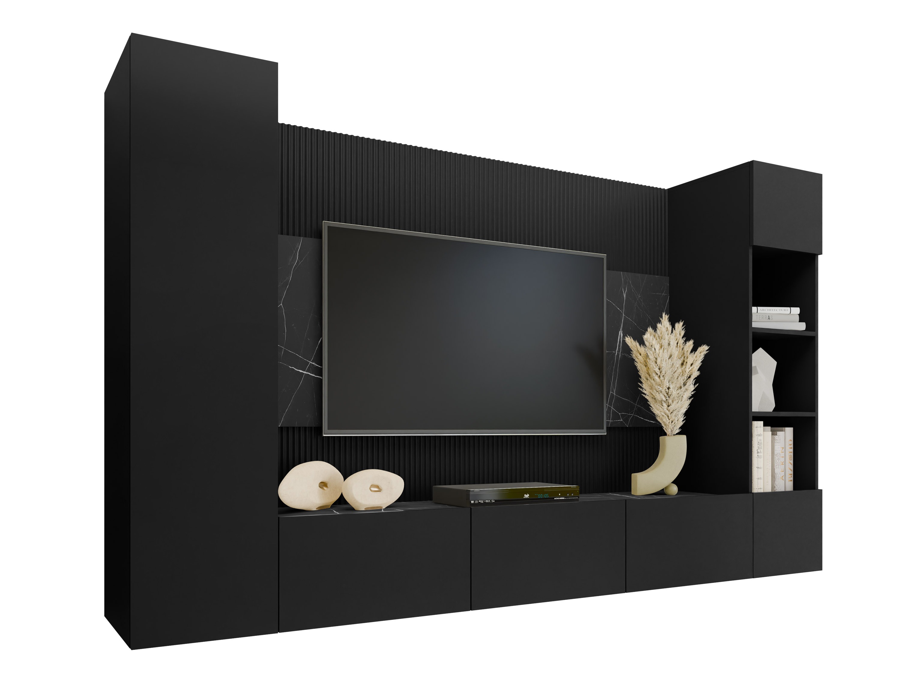 Conjunto para sala de estar Comfivo Salix IV (Preto + Mármore preto)