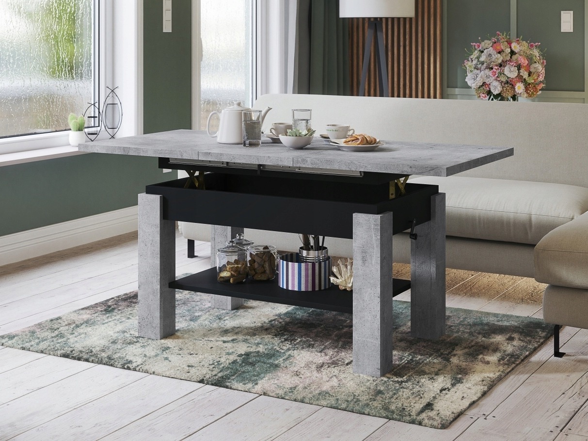 Mesa de centro extensível Glendale 100 (Cimento + Preto)