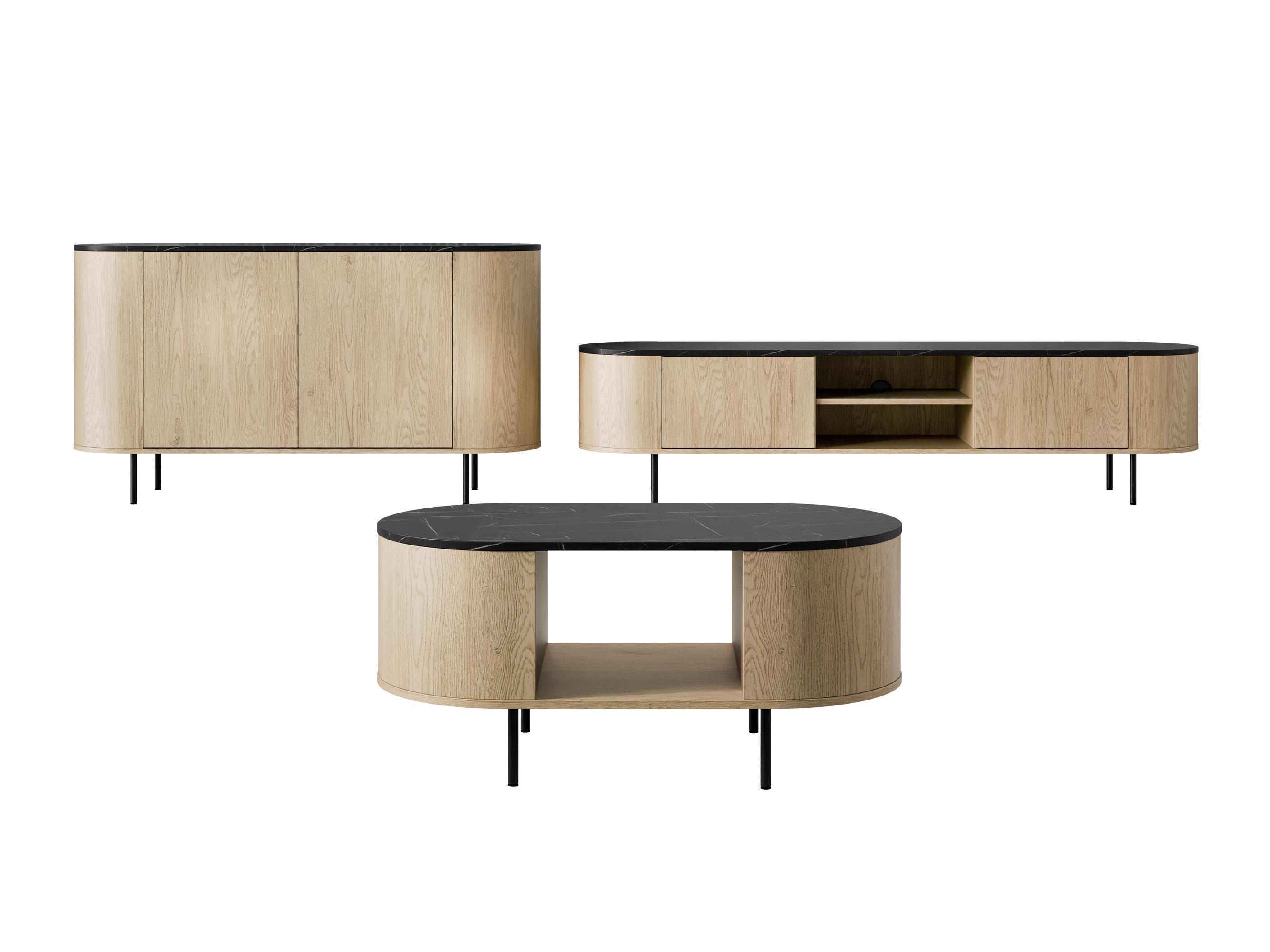 Conjunto para sala de estar Comfivo Livtena 105 (Mármore preto + Preto)