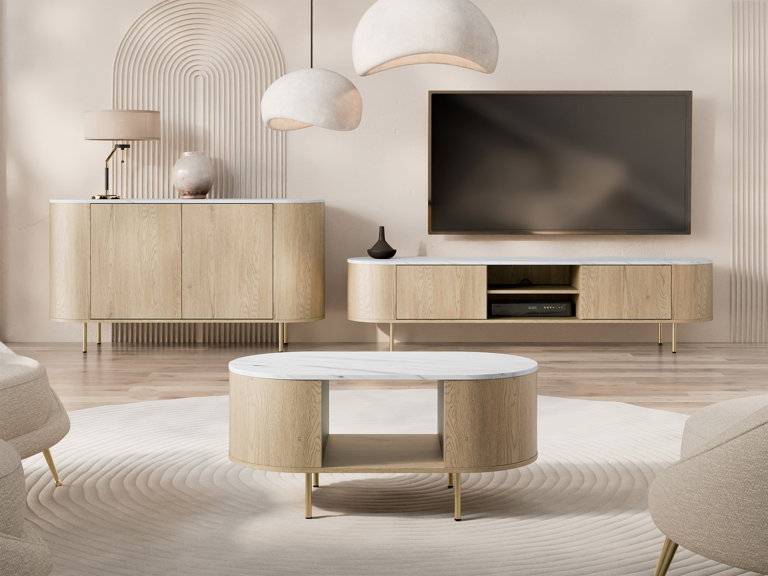 Conjunto para sala de estar Comfivo Livtena (Marmore branco + Dourado)