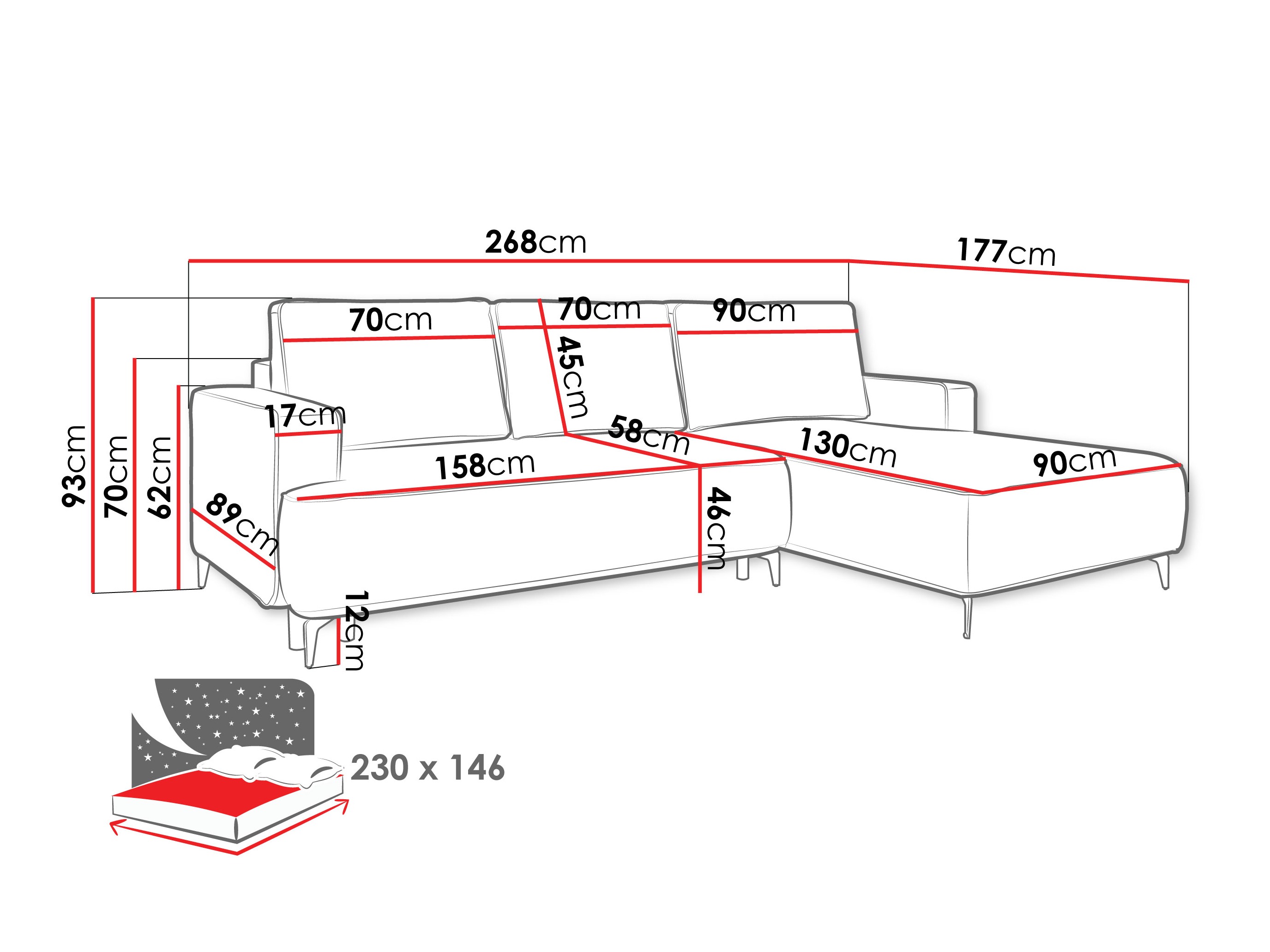 Sofá de canto ComfiDream Lyraion (Castel 15)