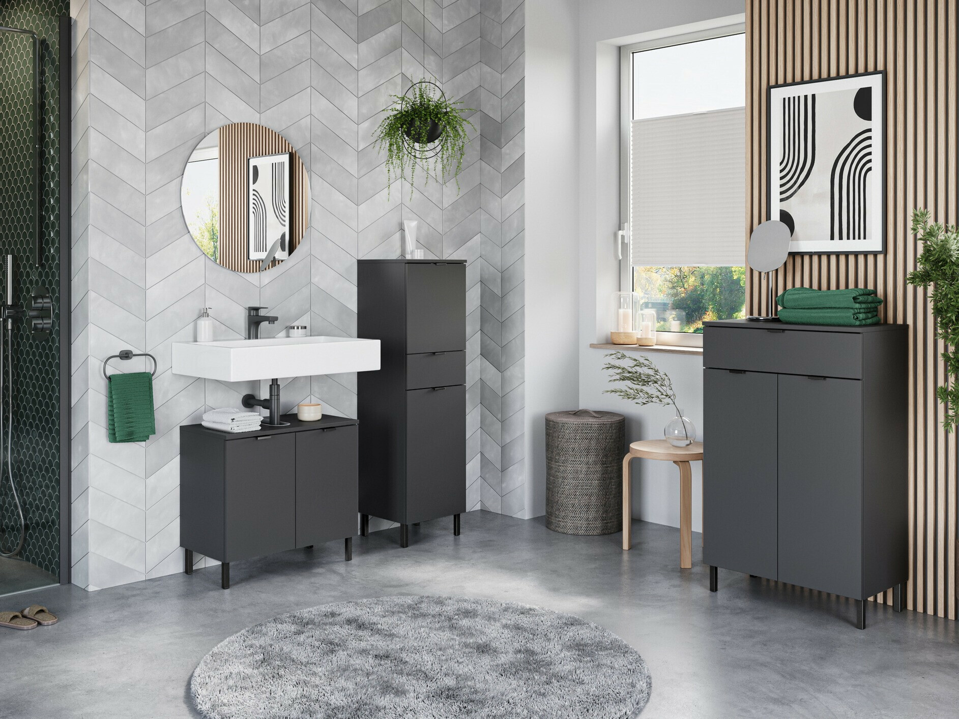 Armário com lavatório de apoio próprio para casa de banho Felfere 100 (Antracite)