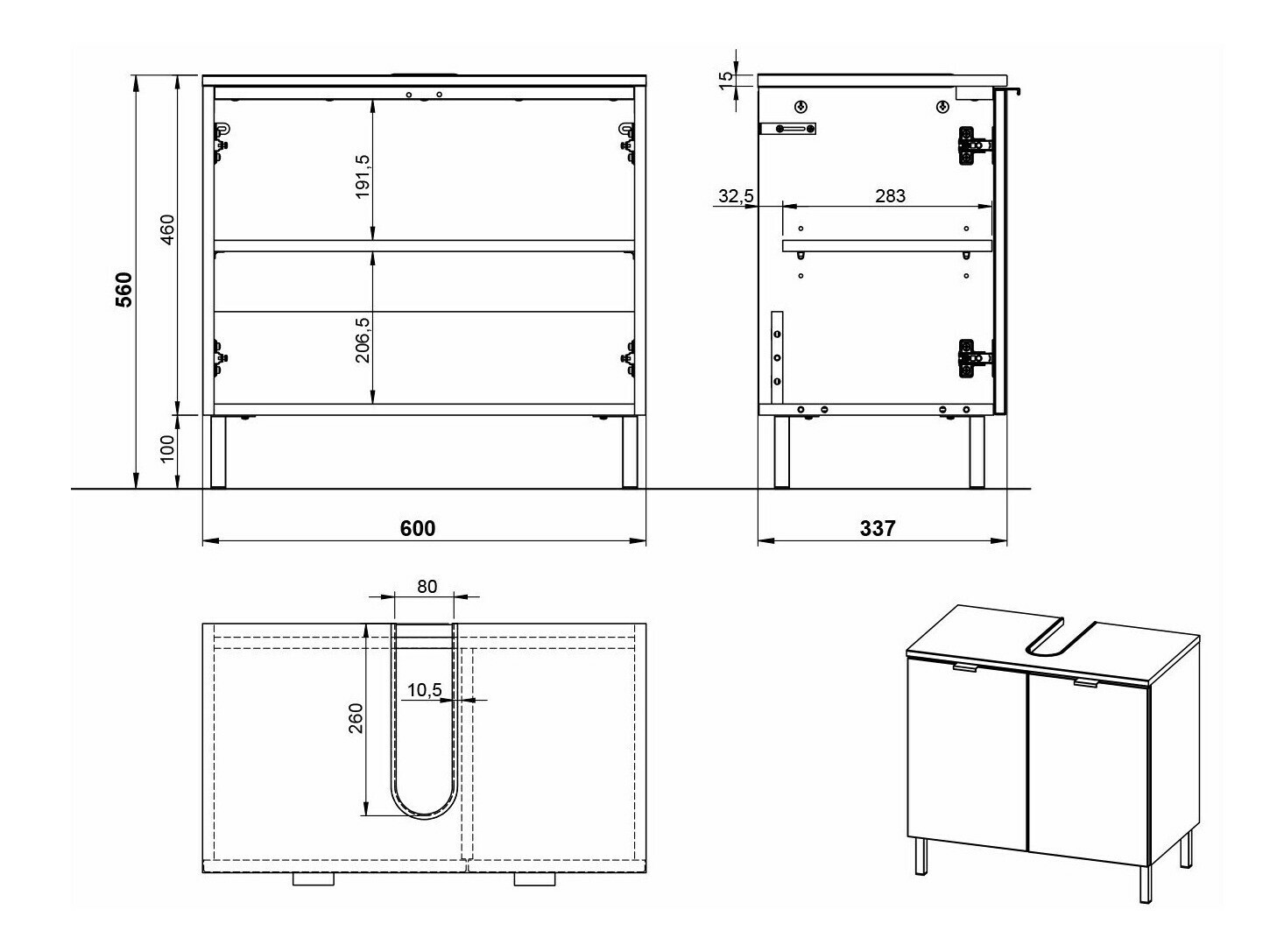 Armário com lavatório de apoio próprio para casa de banho Felfere 100 (Antracite)