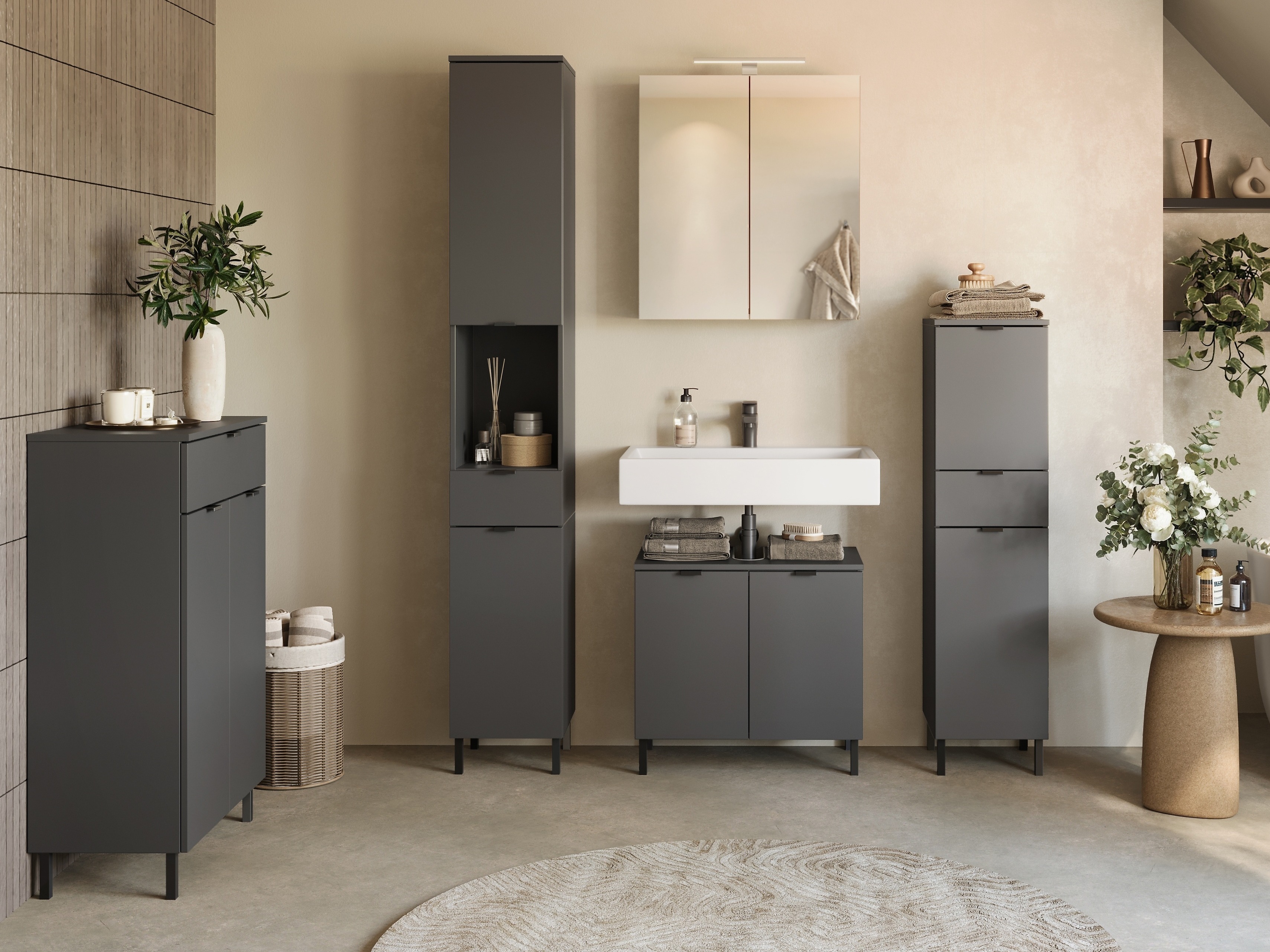 Armário com lavatório de apoio próprio para casa de banho Felfere 100 (Antracite)
