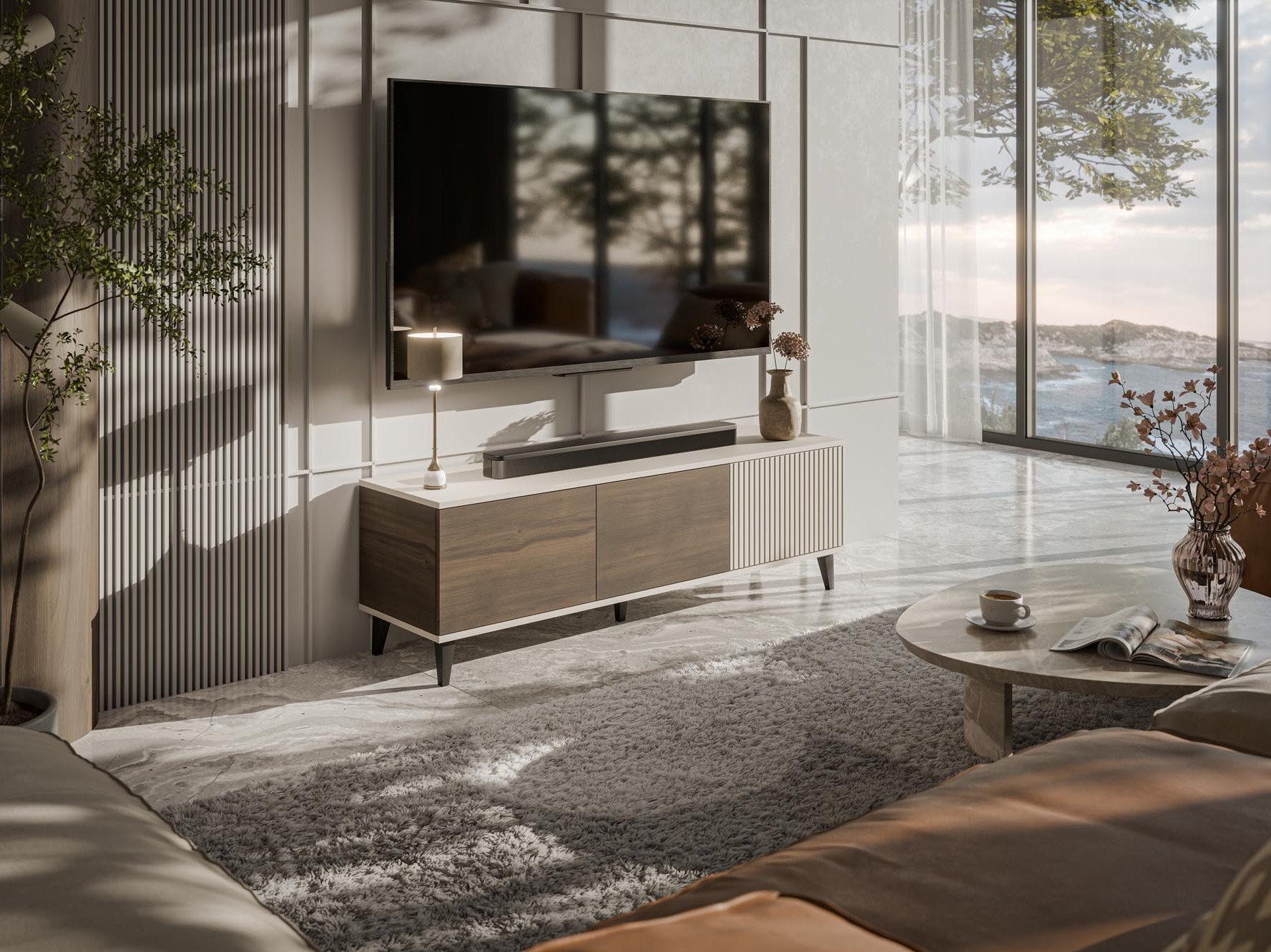 Móvel de TV Luelia 116 (Noz + Caxemira)