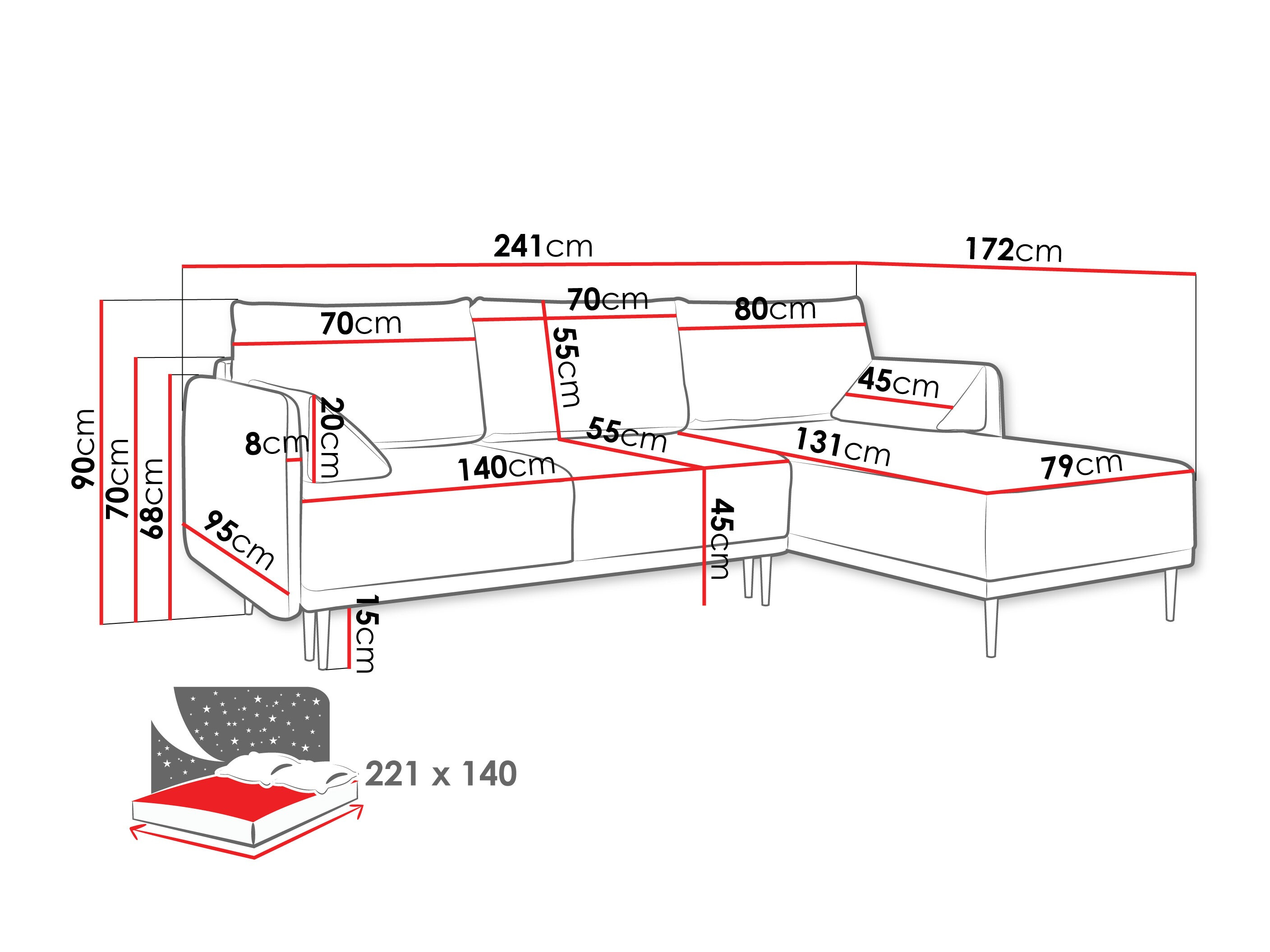 Sofá de canto ComfiDream Clarora (Sicuro 10)