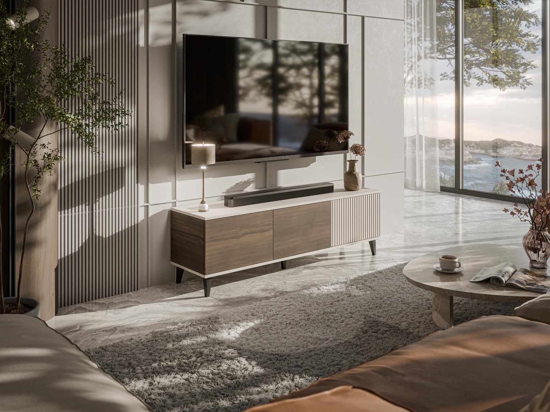 Móvel de TV Luelia 115 (Nogueira + Caxemira)