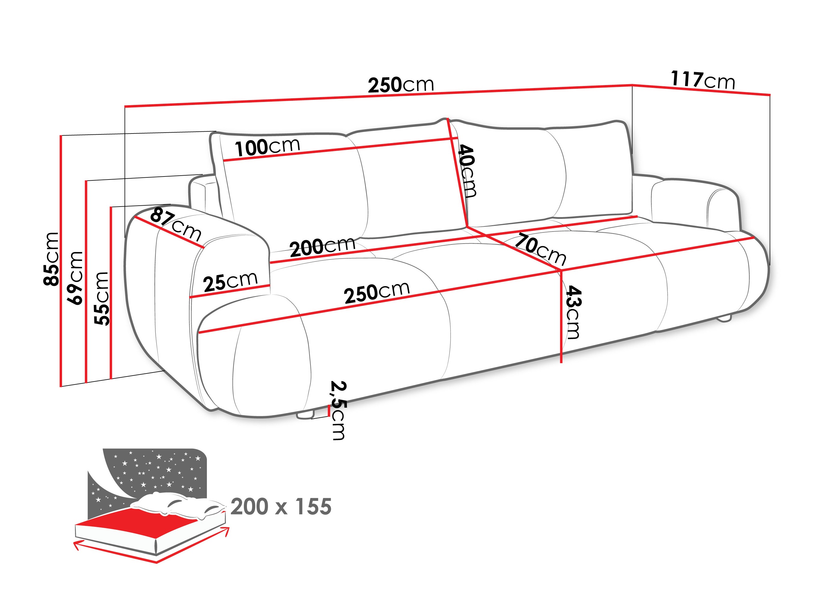 Sofá-cama TrendyNest 115 (Now Or Never 03)
