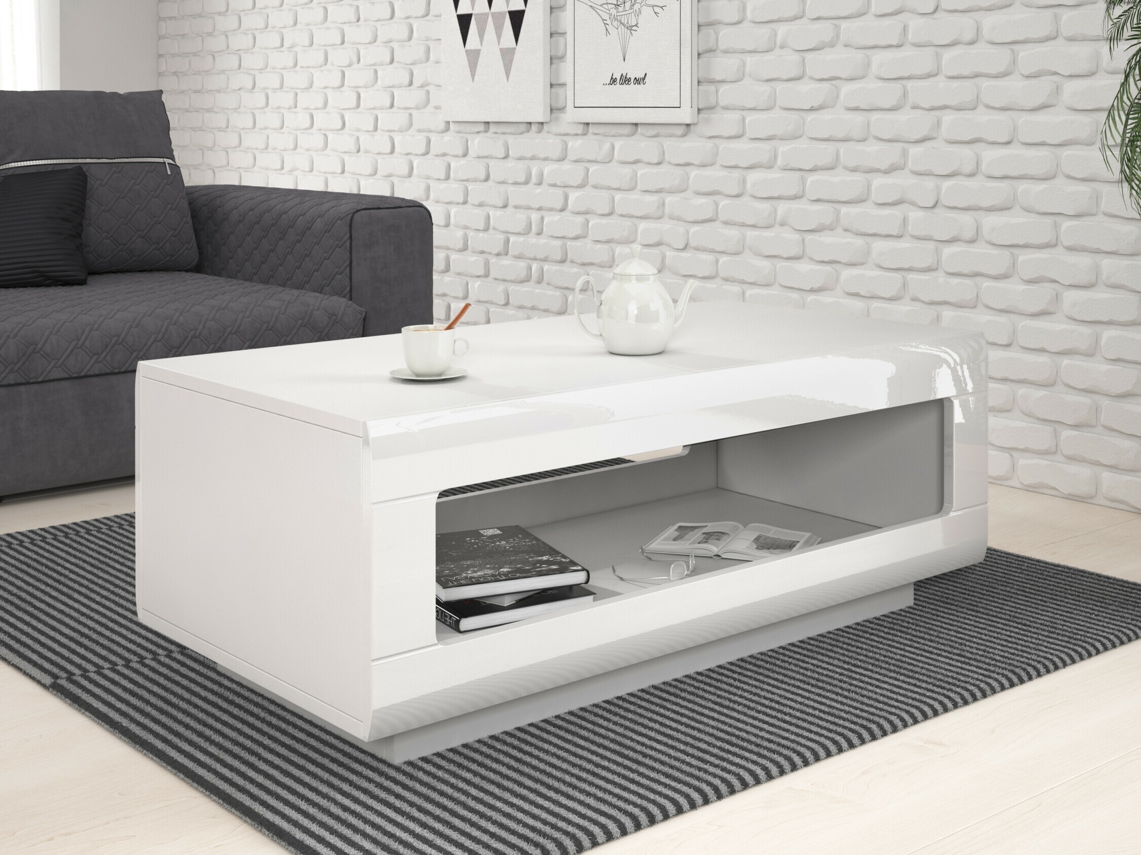Mesa de centro Ophsalu 102 (Branco + Branco brilhante)