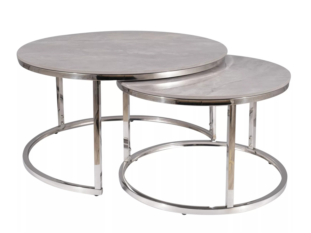 Conjunto de mesa de centro Detroit 676 (Cinzento mármore + Prata)